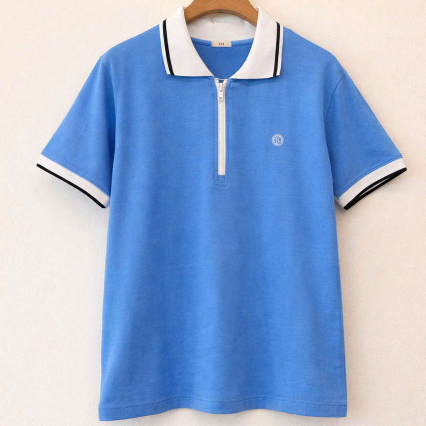 Pique Polo With Zipper Detail-BLUE 2
