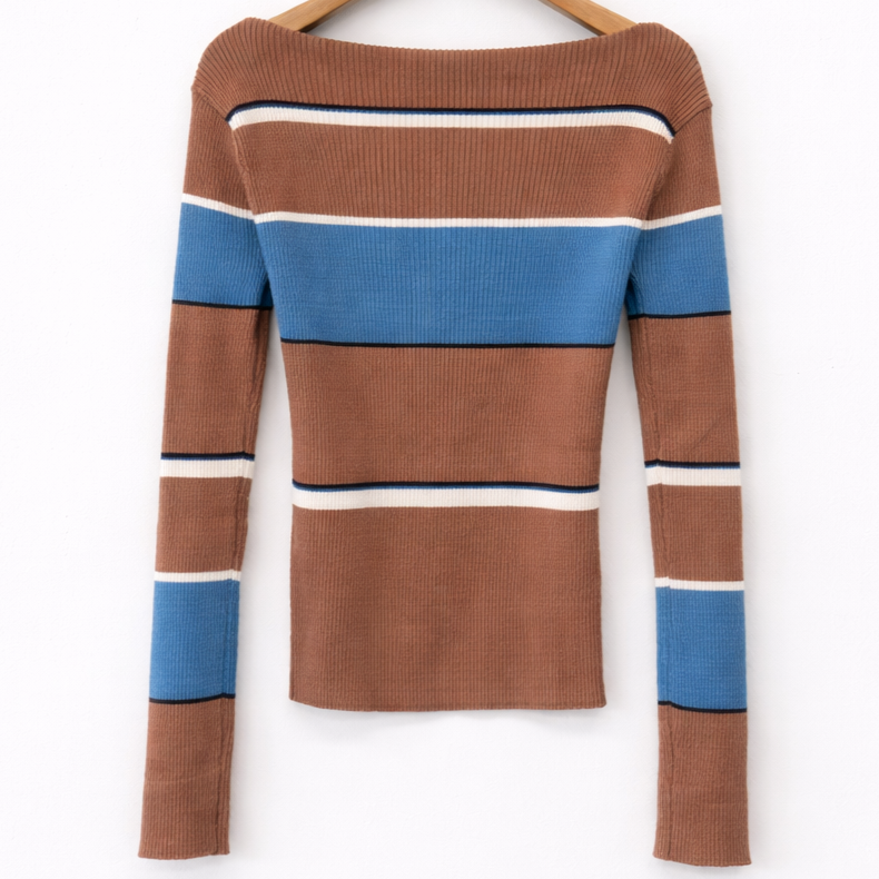 Striped Color Block Knit-BEIGE 3