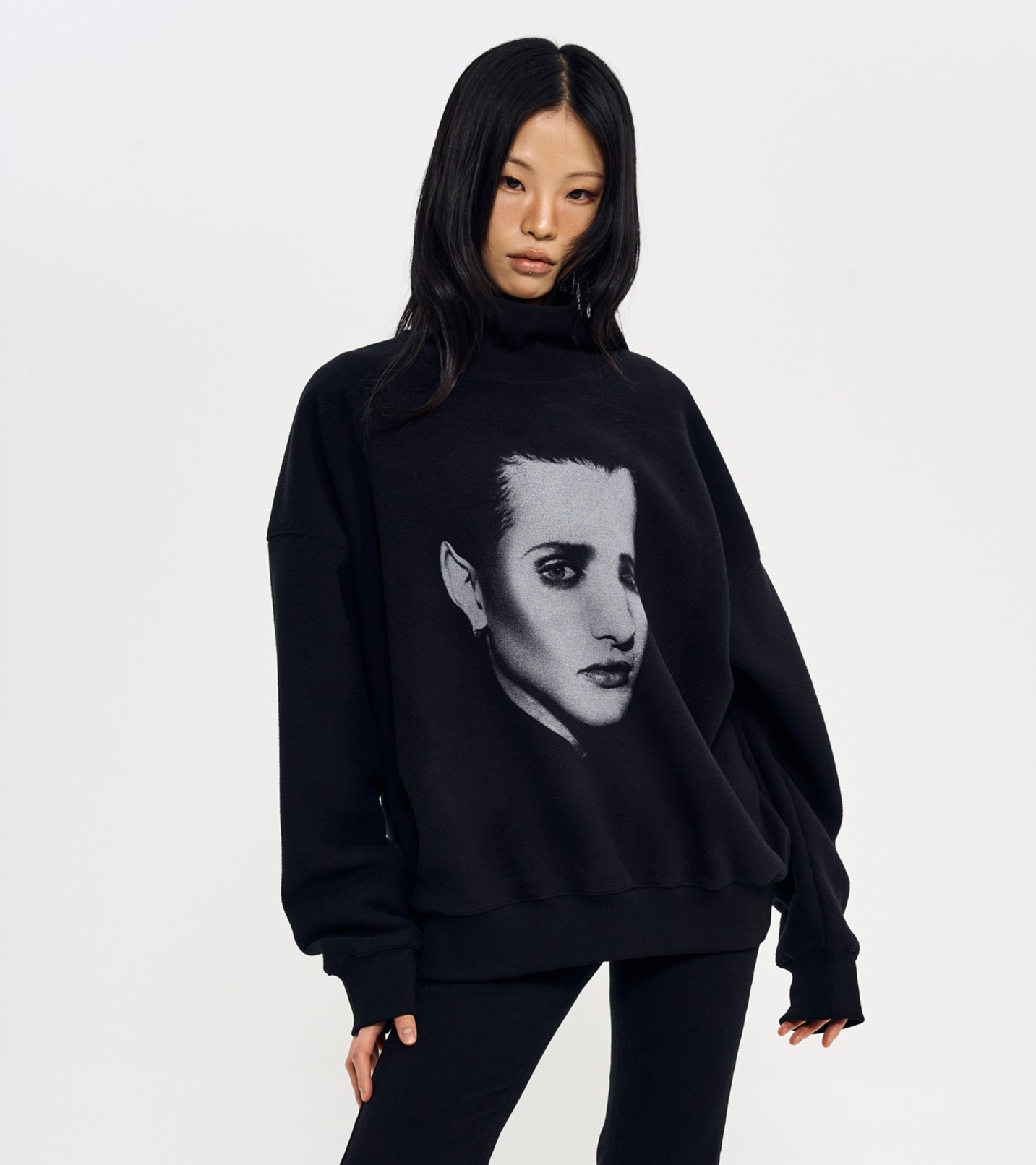 GENDERFLUID EARL PRINTING HIGH NECK FLEECE SWEATSHIRTS-BLACK 2
