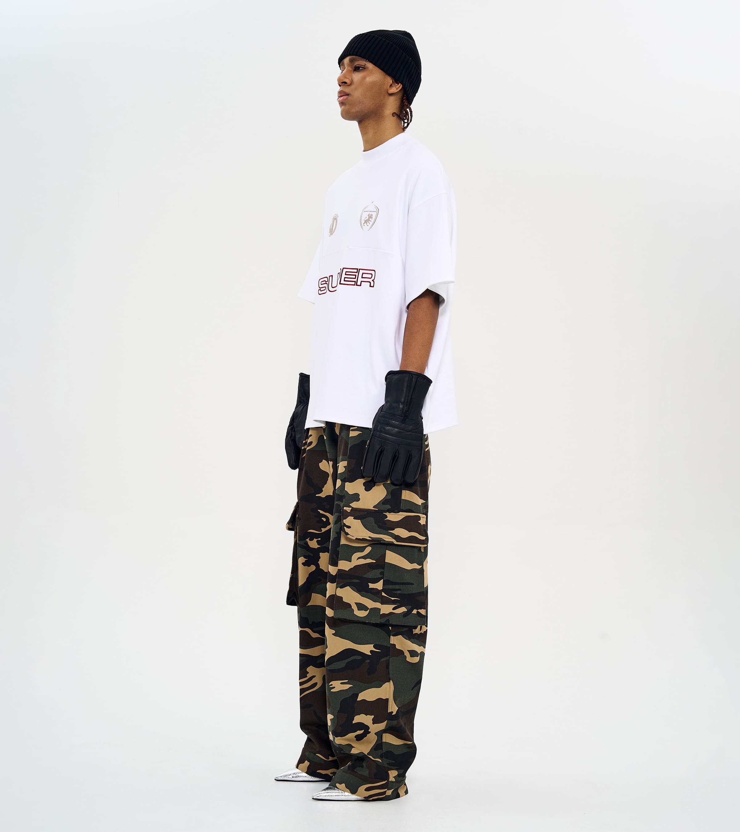 MOCK NECK EMBLEM HALF T-SHIRTS-WHITE 3