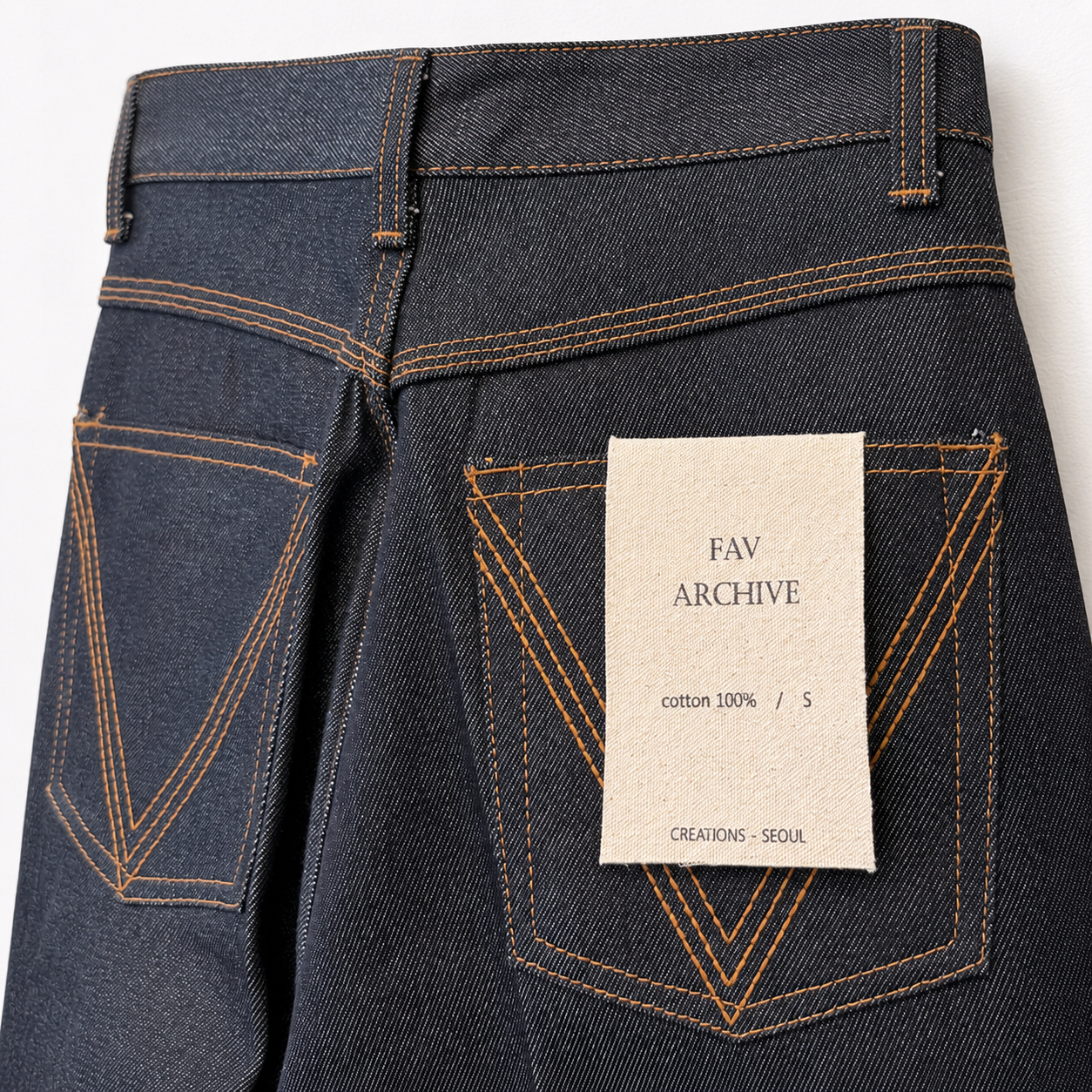 V-Pocket Raw Denim Pants-INDIGO BLUE 5