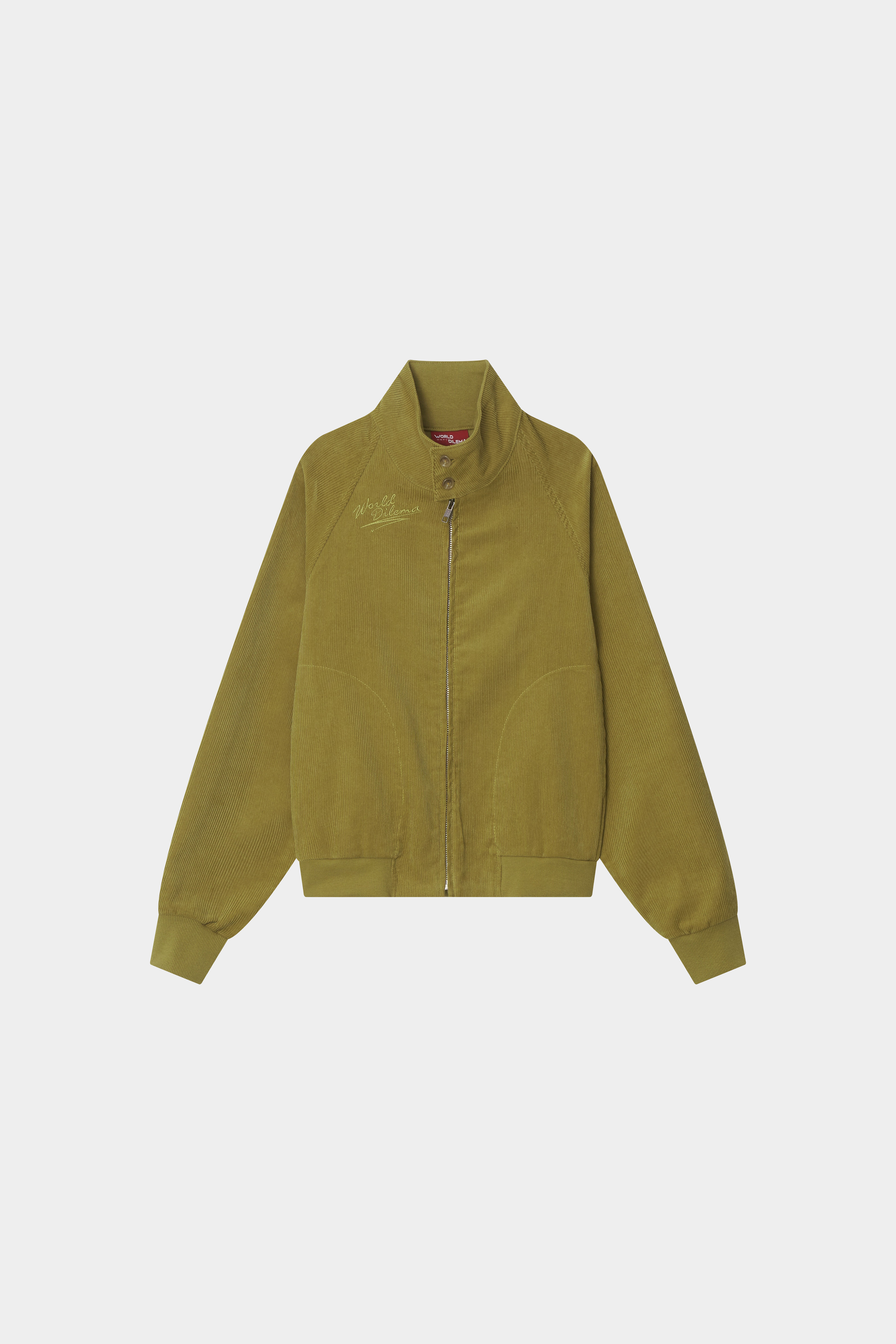 World Dilema' SIGN EMBROIDERY STAND COLLAR ZIP-UP JUMPER-OLIVE 5