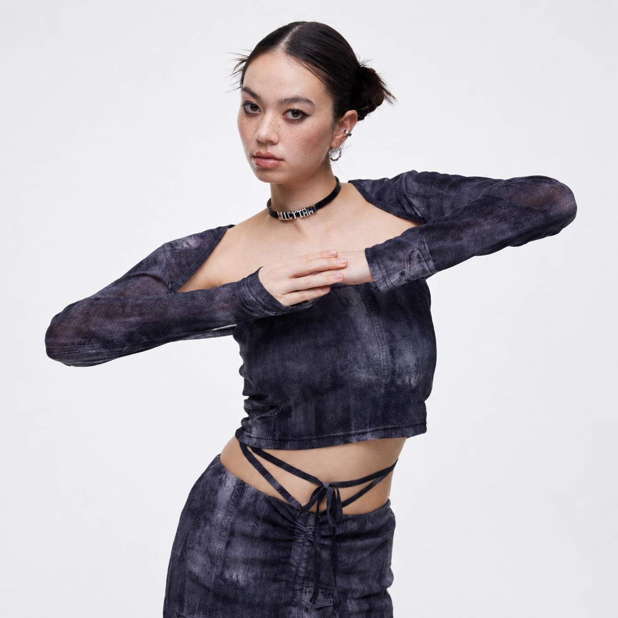 Denim Mesh Top-BLK