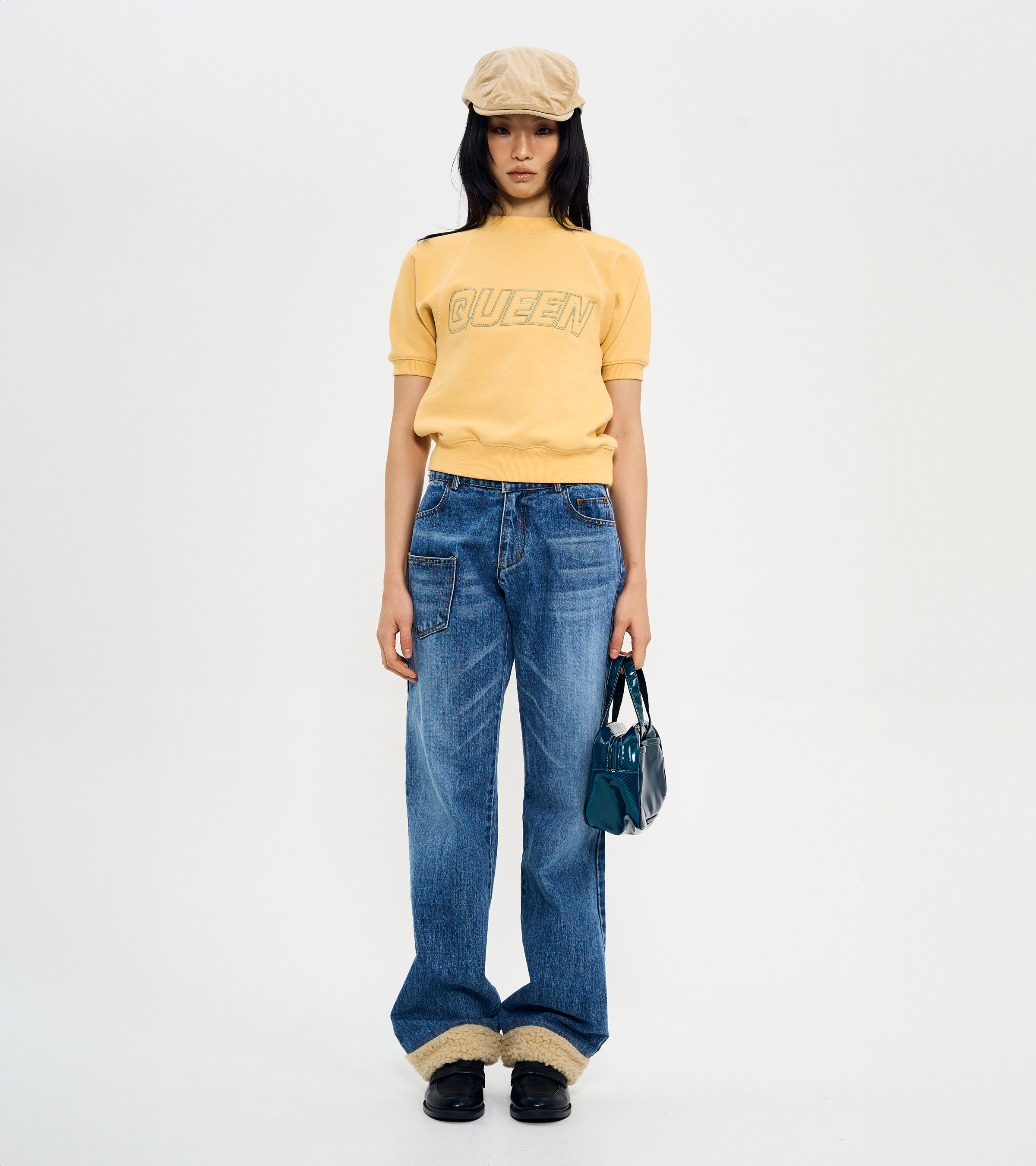 SET-UP SHERPA POINT SEMI BOOTS-CUT DENIM PANTS-DENIM BLUE 6
