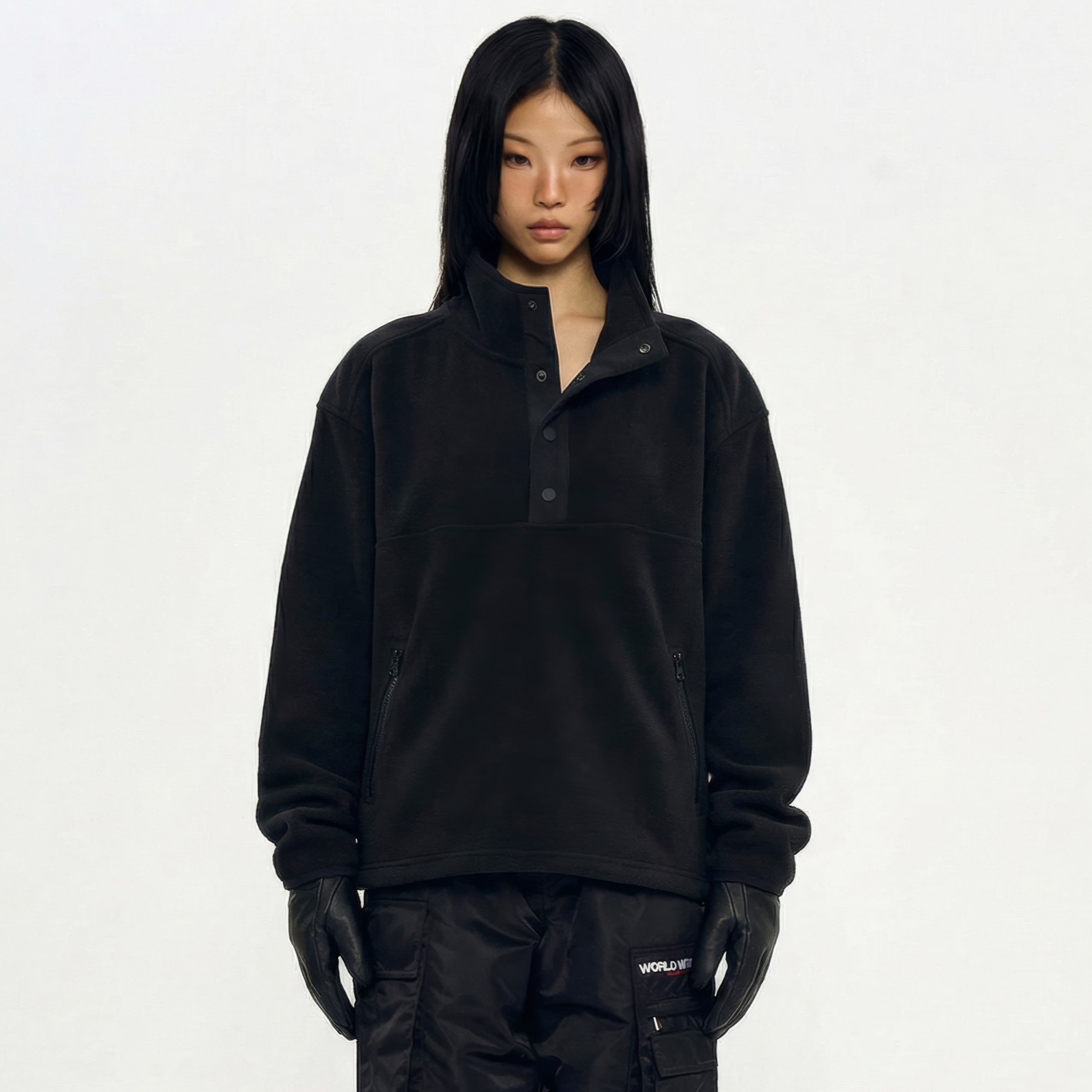 UNISEX HALF NECK FLEECE-BLACK 4