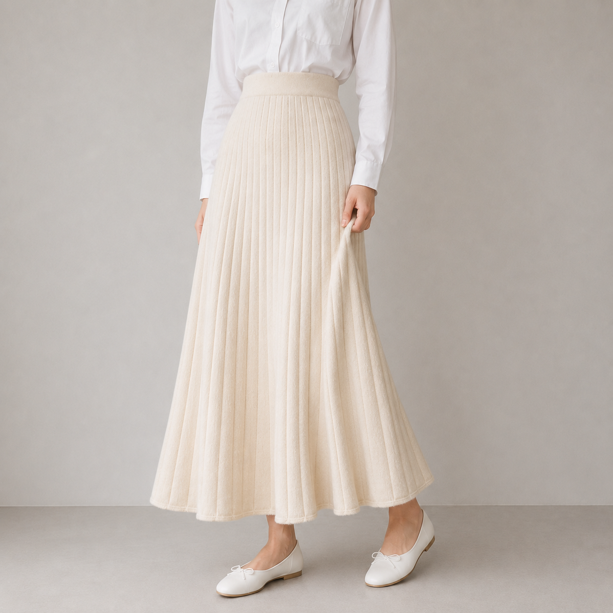 Ribbed Knit Skirt-IVORY 2