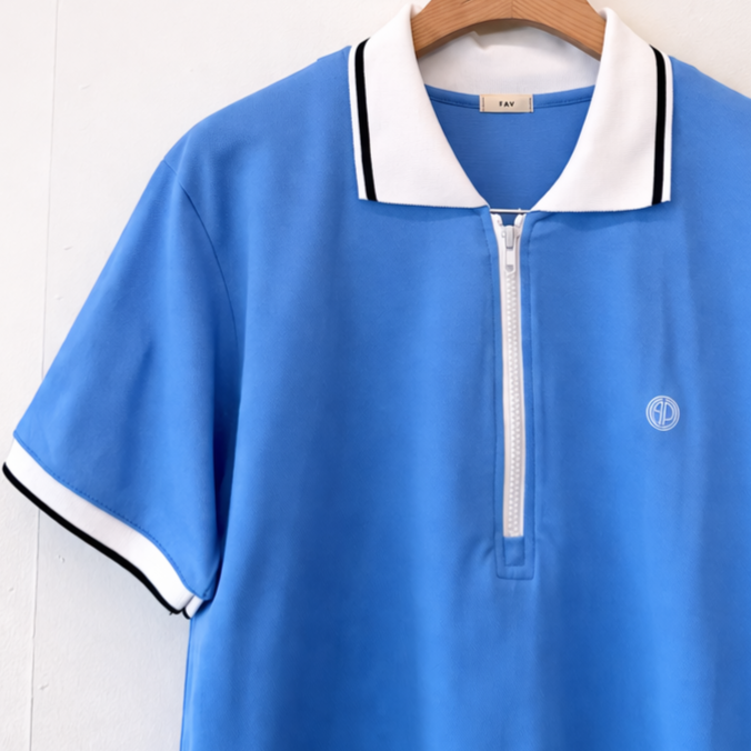 Pique Polo With Zipper Detail-BLUE 4