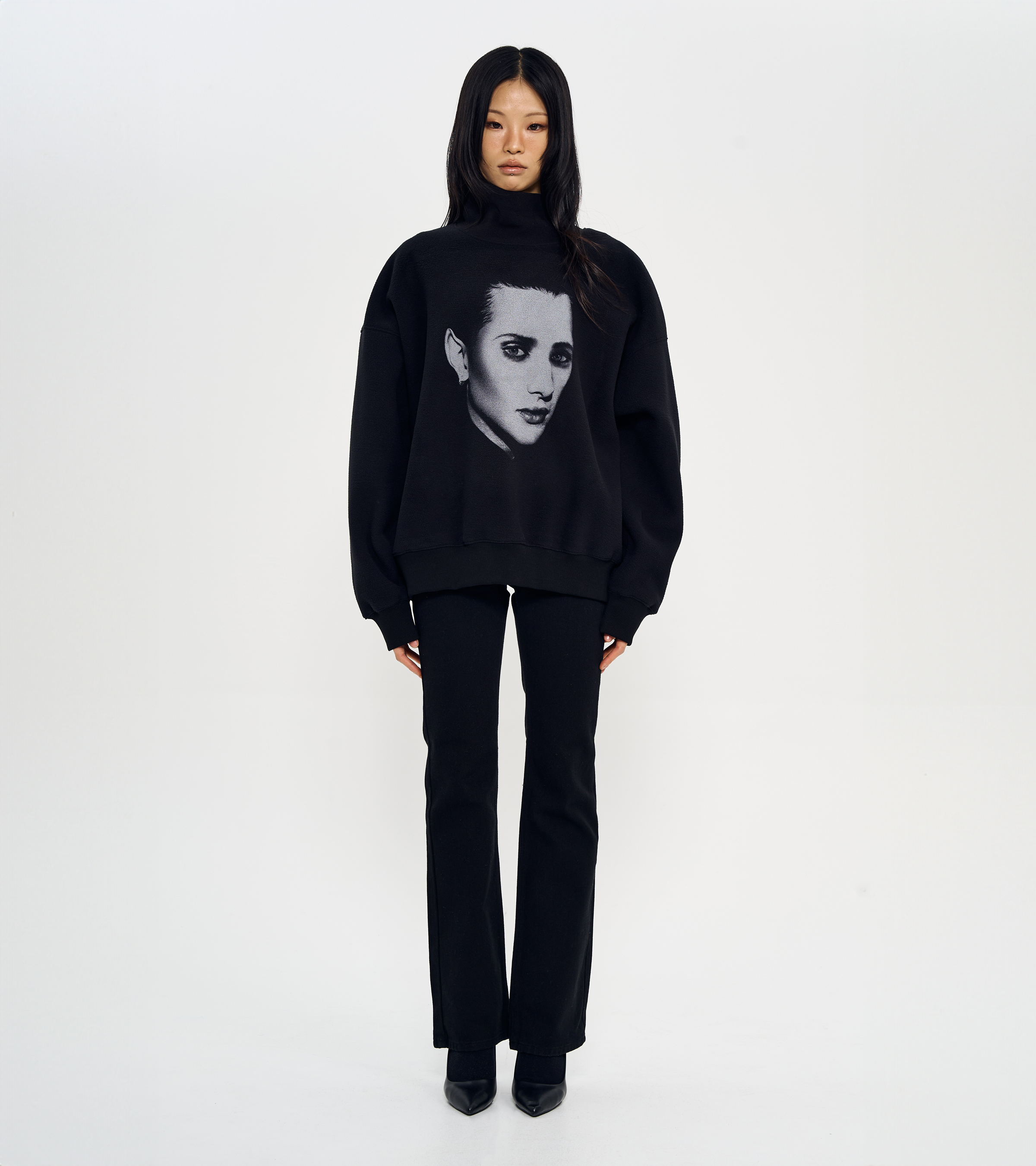 GENDERFLUID EARL PRINTING HIGH NECK FLEECE SWEATSHIRTS-BLACK 4