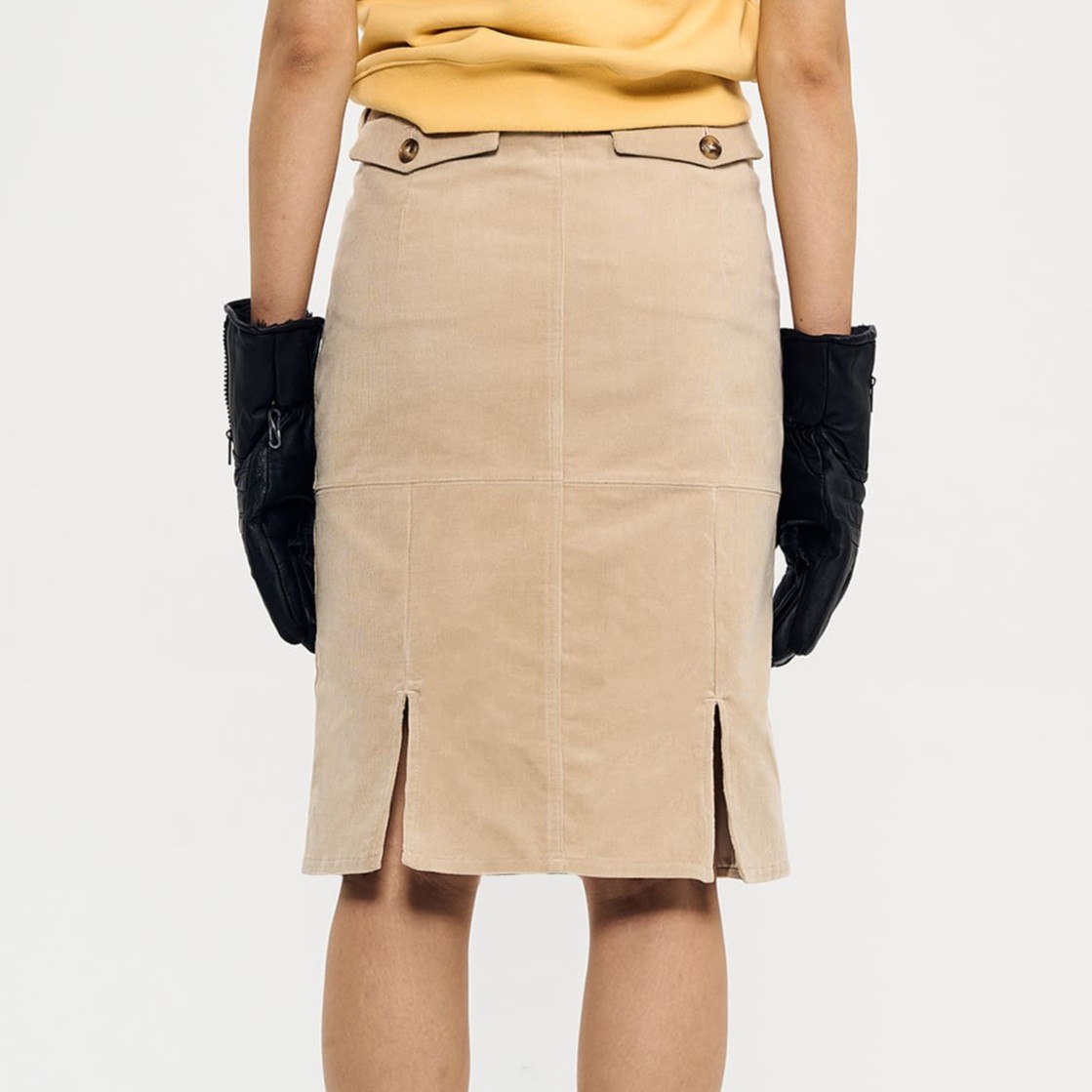 SLIT CORDUROY PENCIL SKIRTS-BEIGE 3