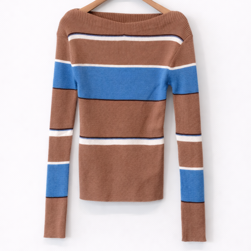 Striped Color Block Knit-BEIGE 2