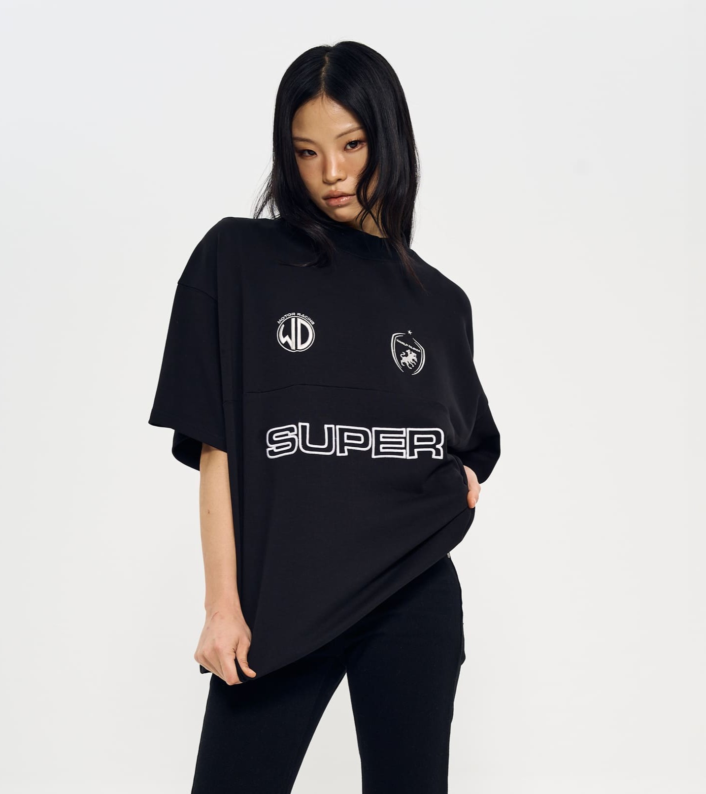 MOCK NECK EMBLEM HALF T-SHIRTS-BLACK 4