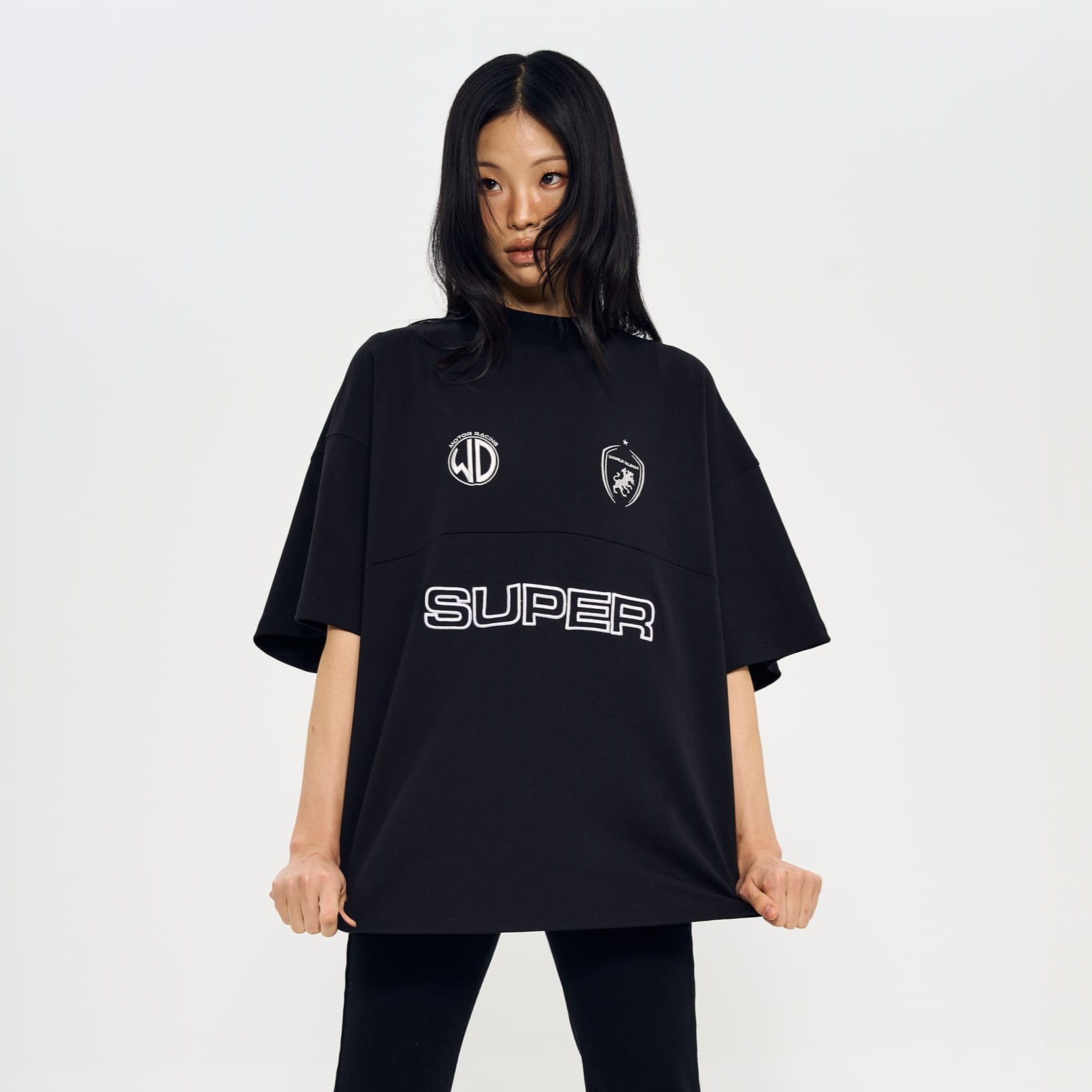 MOCK NECK EMBLEM HALF T-SHIRTS-BLACK 5