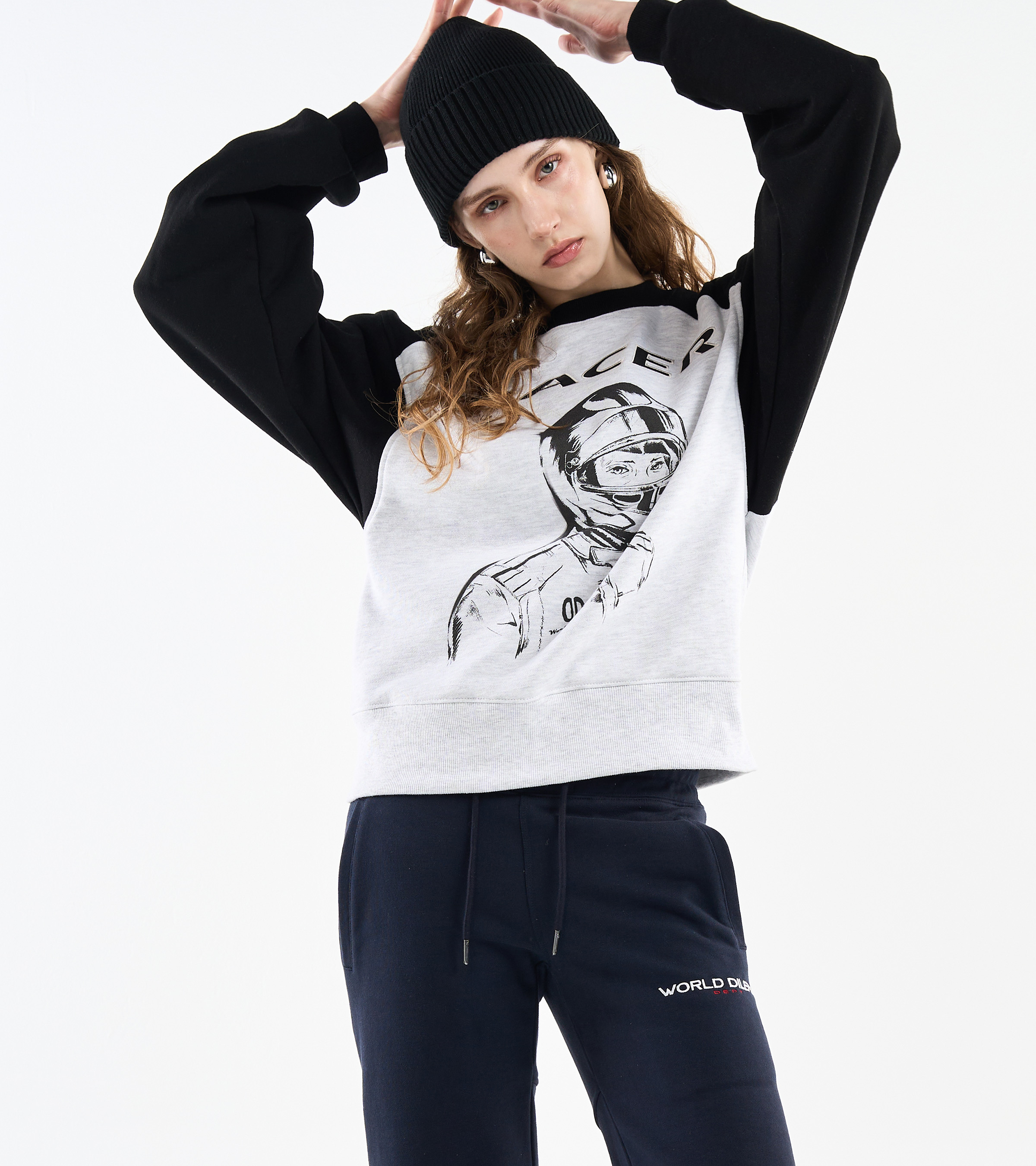 RACER' Rugby Fit SWEATSHIRT-BLACK&GREY 2