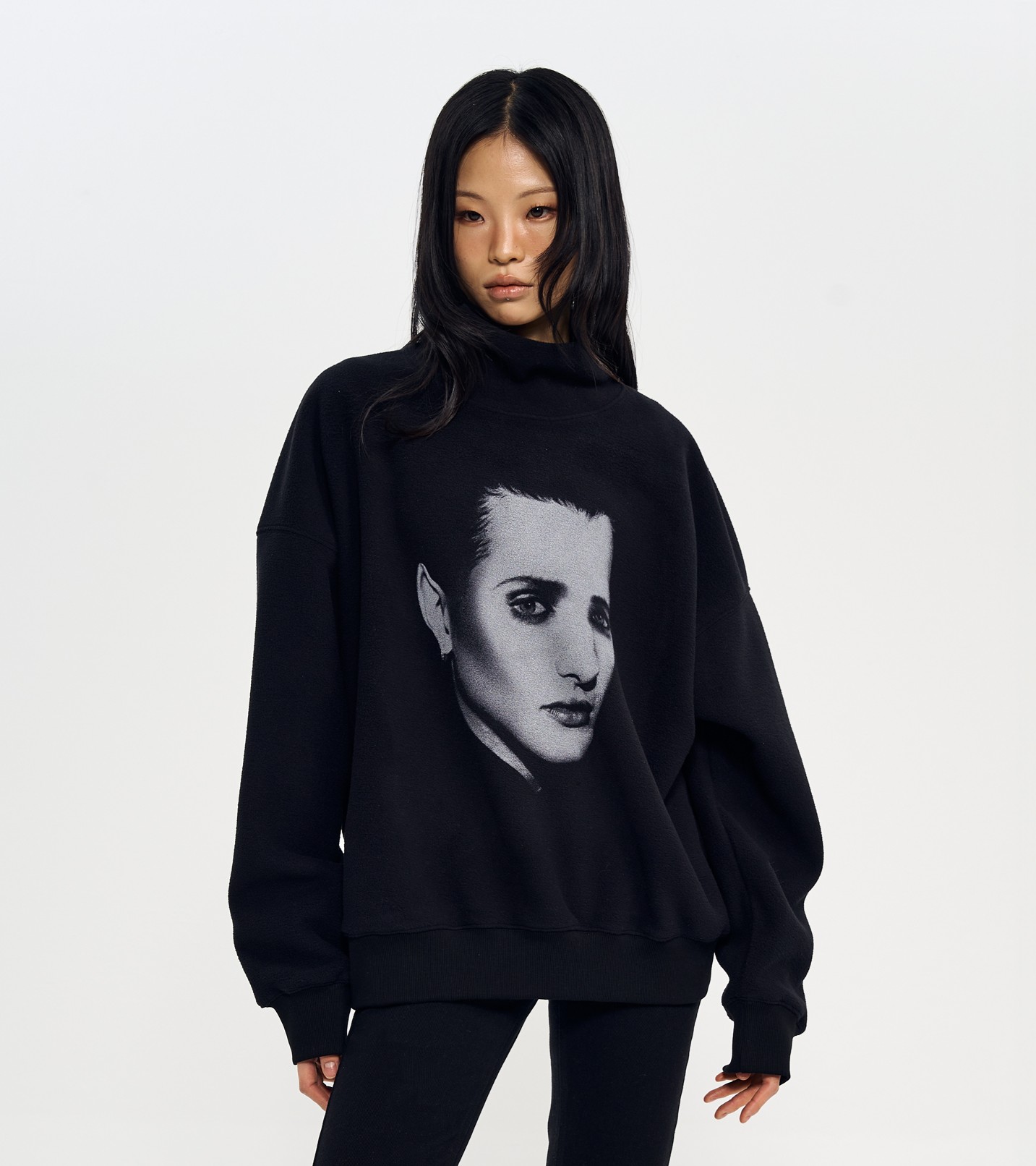 GENDERFLUID EARL PRINTING HIGH NECK FLEECE SWEATSHIRTS-BLACK 3