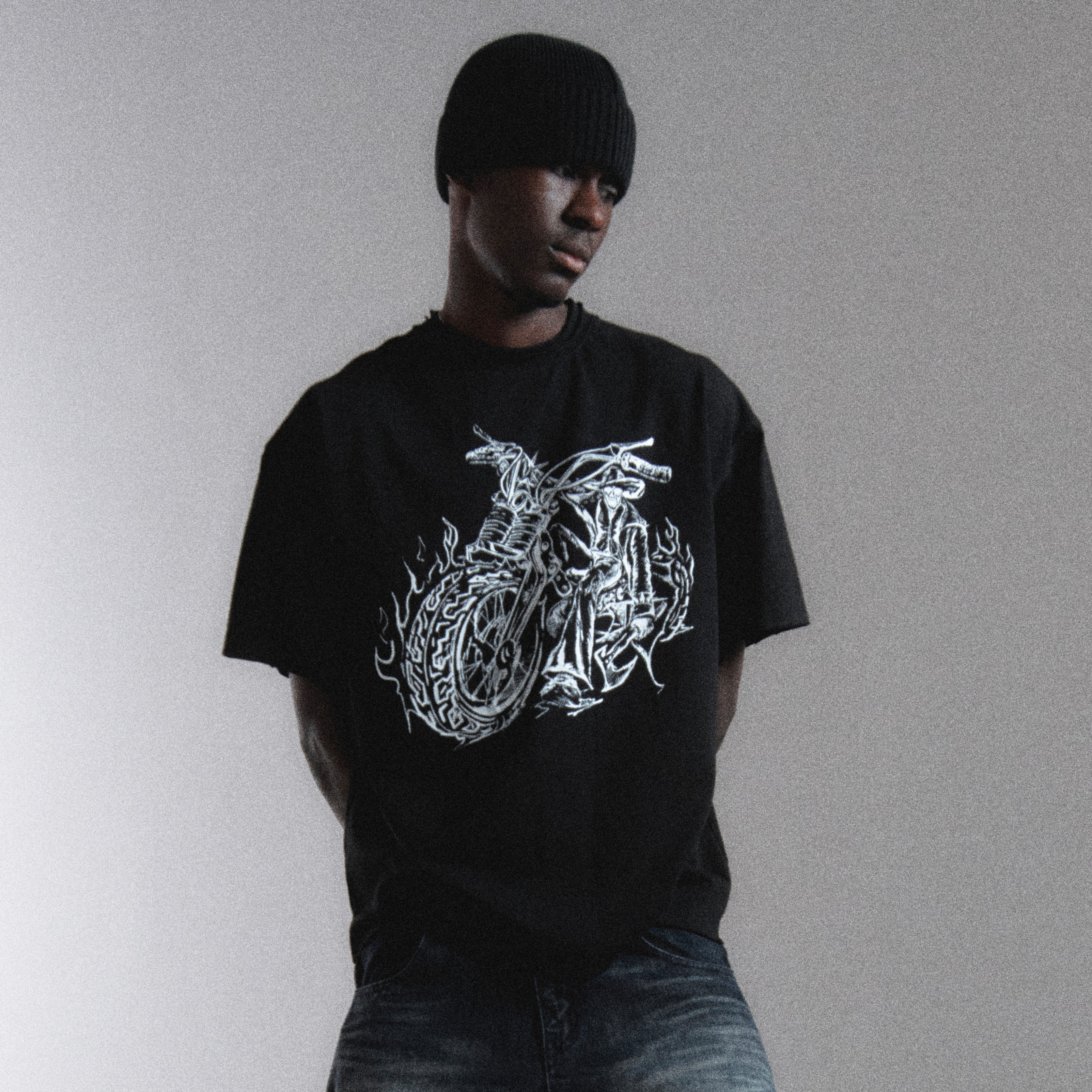 HAND DRAWING 'GHOST RIDER' PRINTING T-SHIRTS-BLACK 2