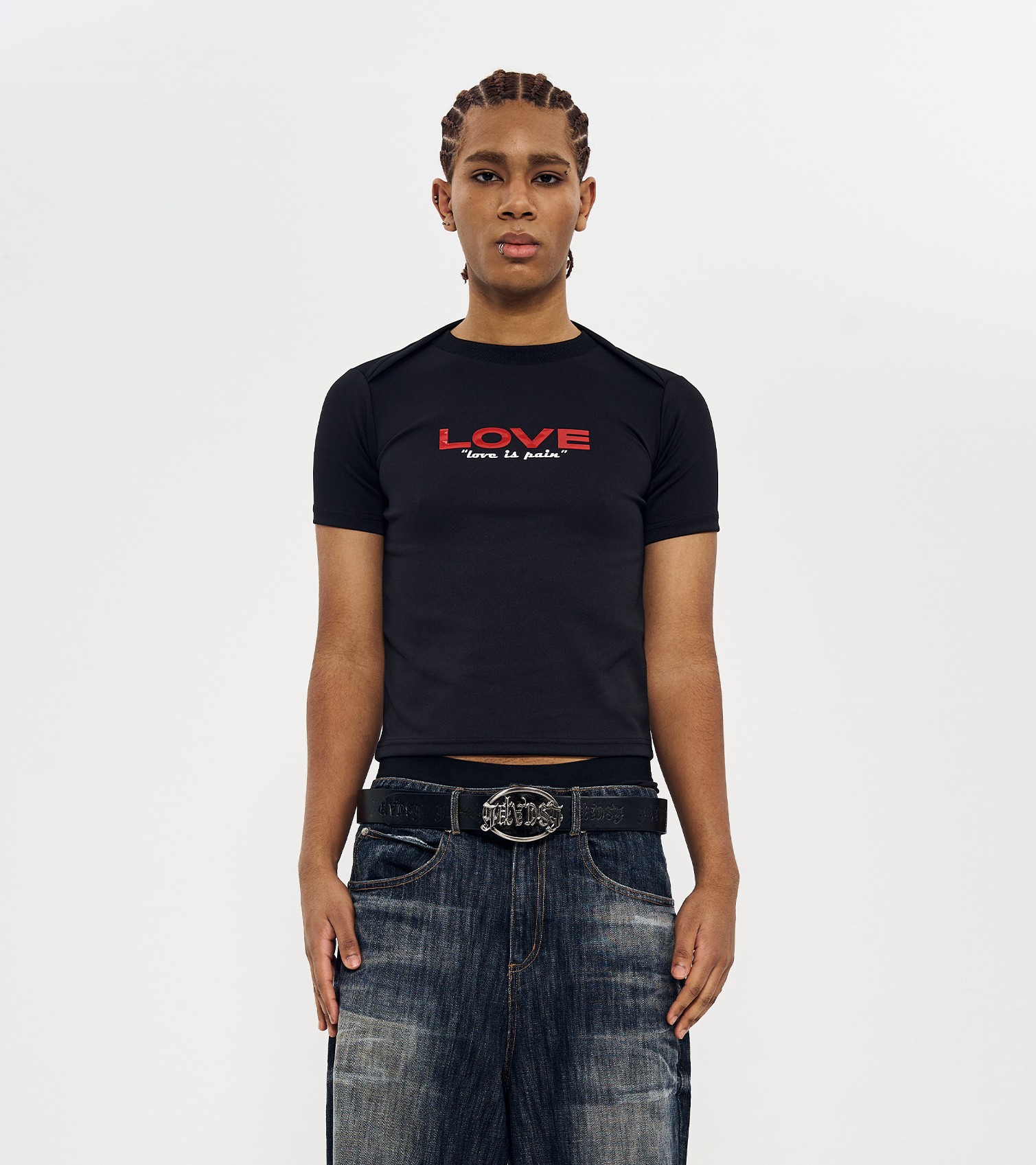 LOVE' PRINTING Shrunken Fit T-SHIRTS-BLACK 2