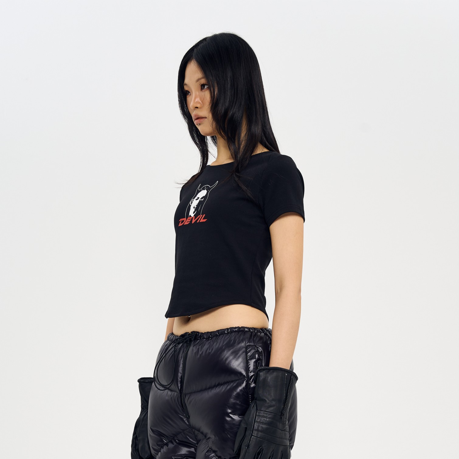 Devil' PRINTING TIGHT HALF T-SHIRTS-BLACK 4