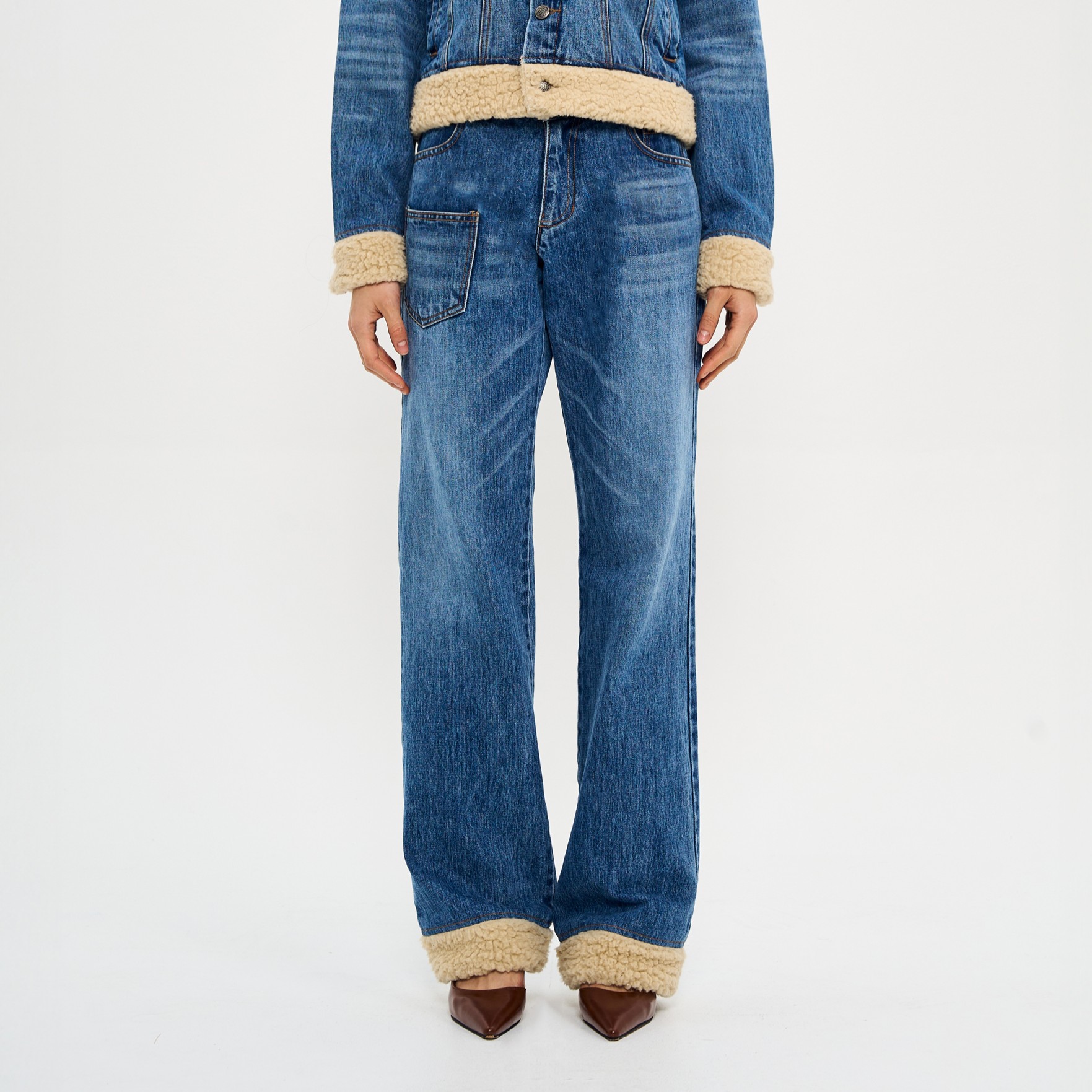 SET-UP SHERPA POINT SEMI BOOTS-CUT DENIM PANTS-DENIM BLUE 3