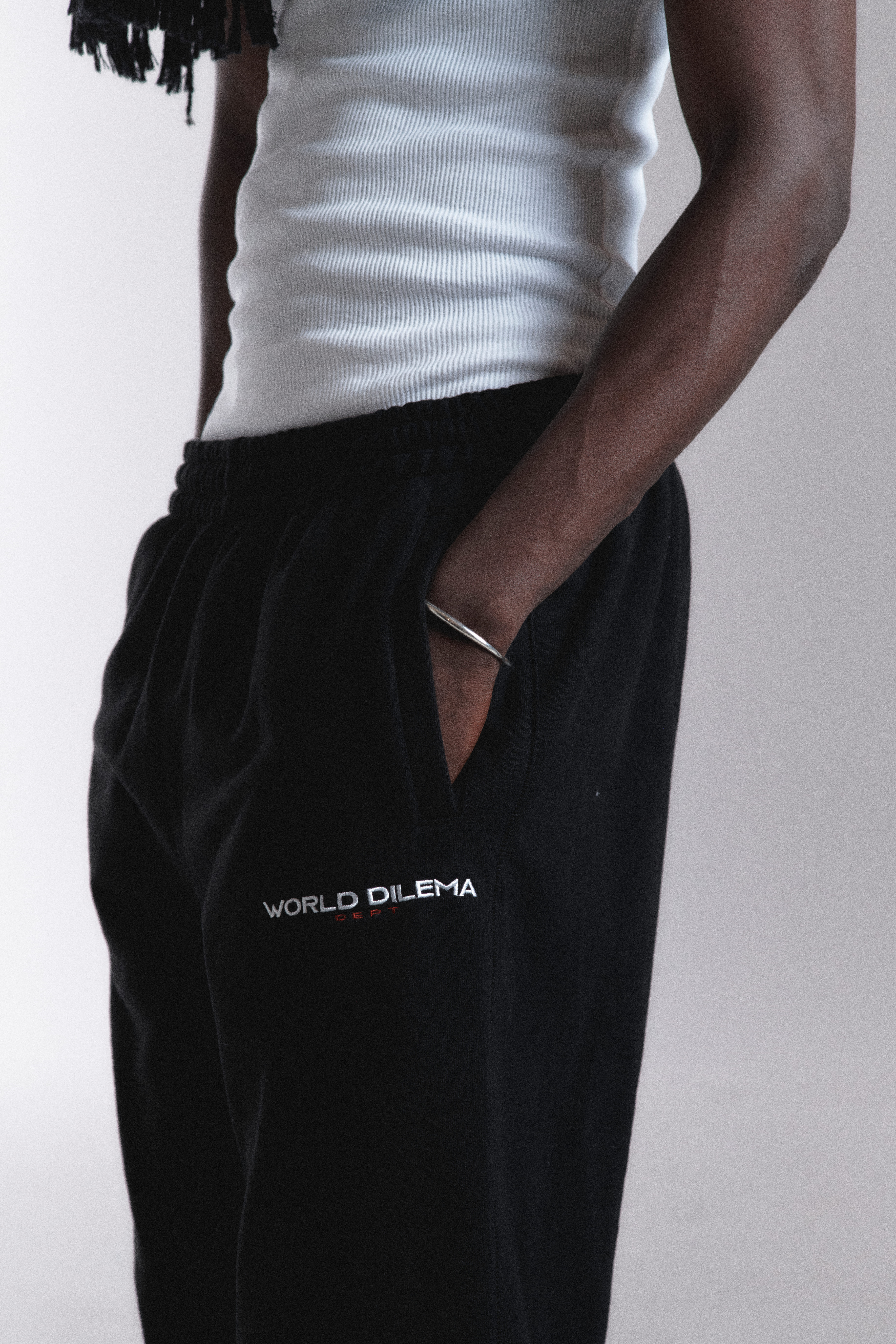WORLD DILEMA DEPT' EMBROIDERY SWEAT PANTS-BLACK 4