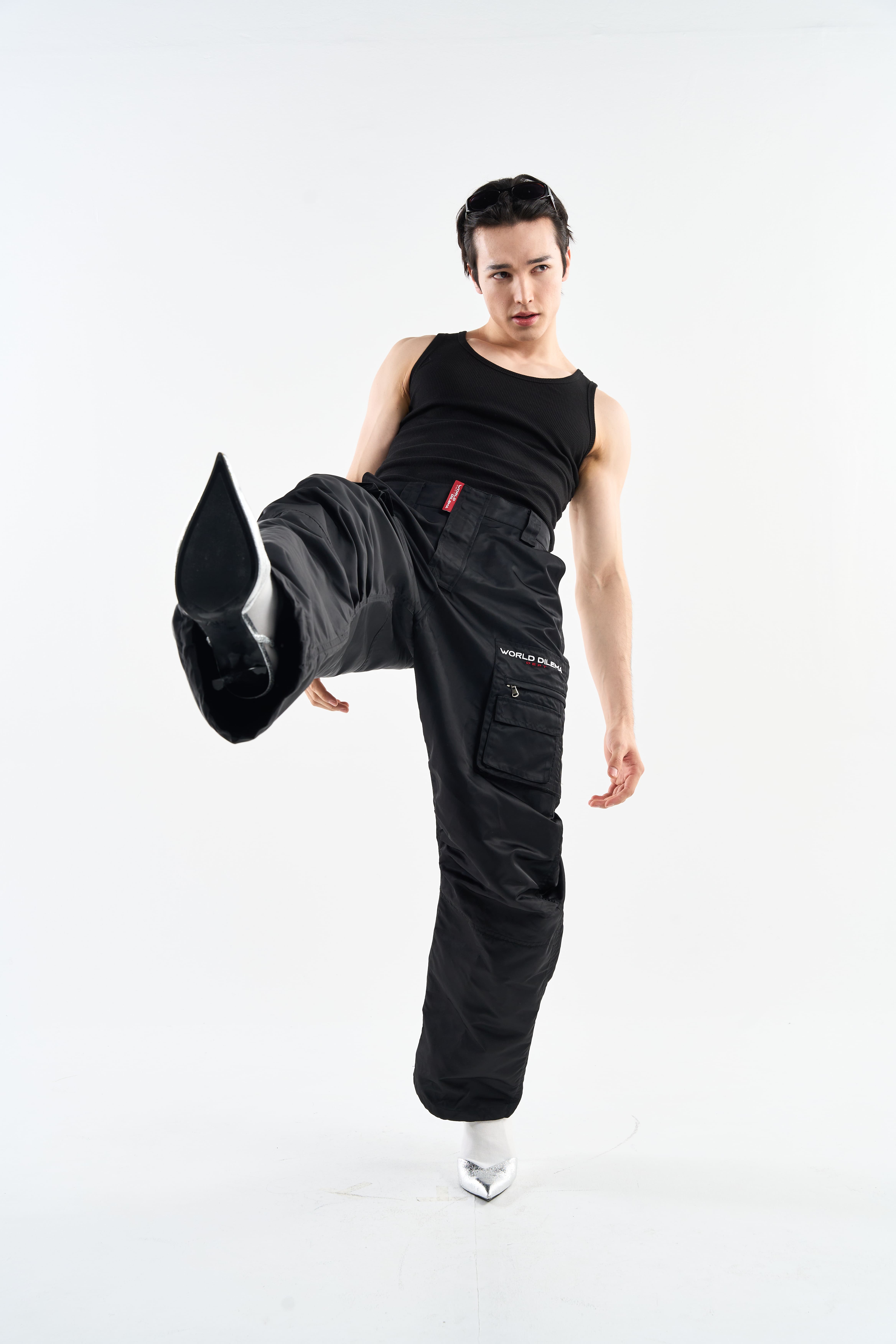WOVEN POCKET CARGO PANTS-BLACK 5