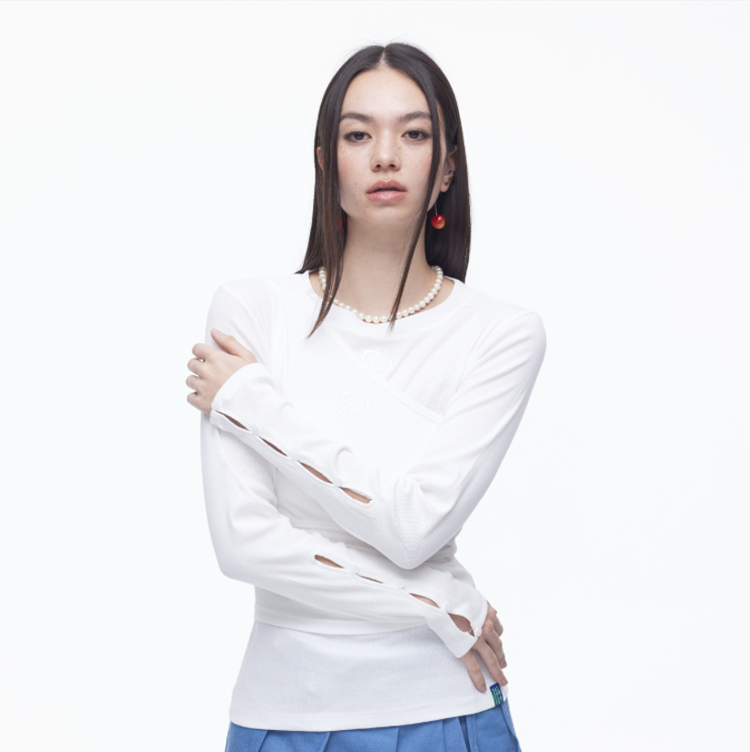 Slit Button T-shirts-WHT 6