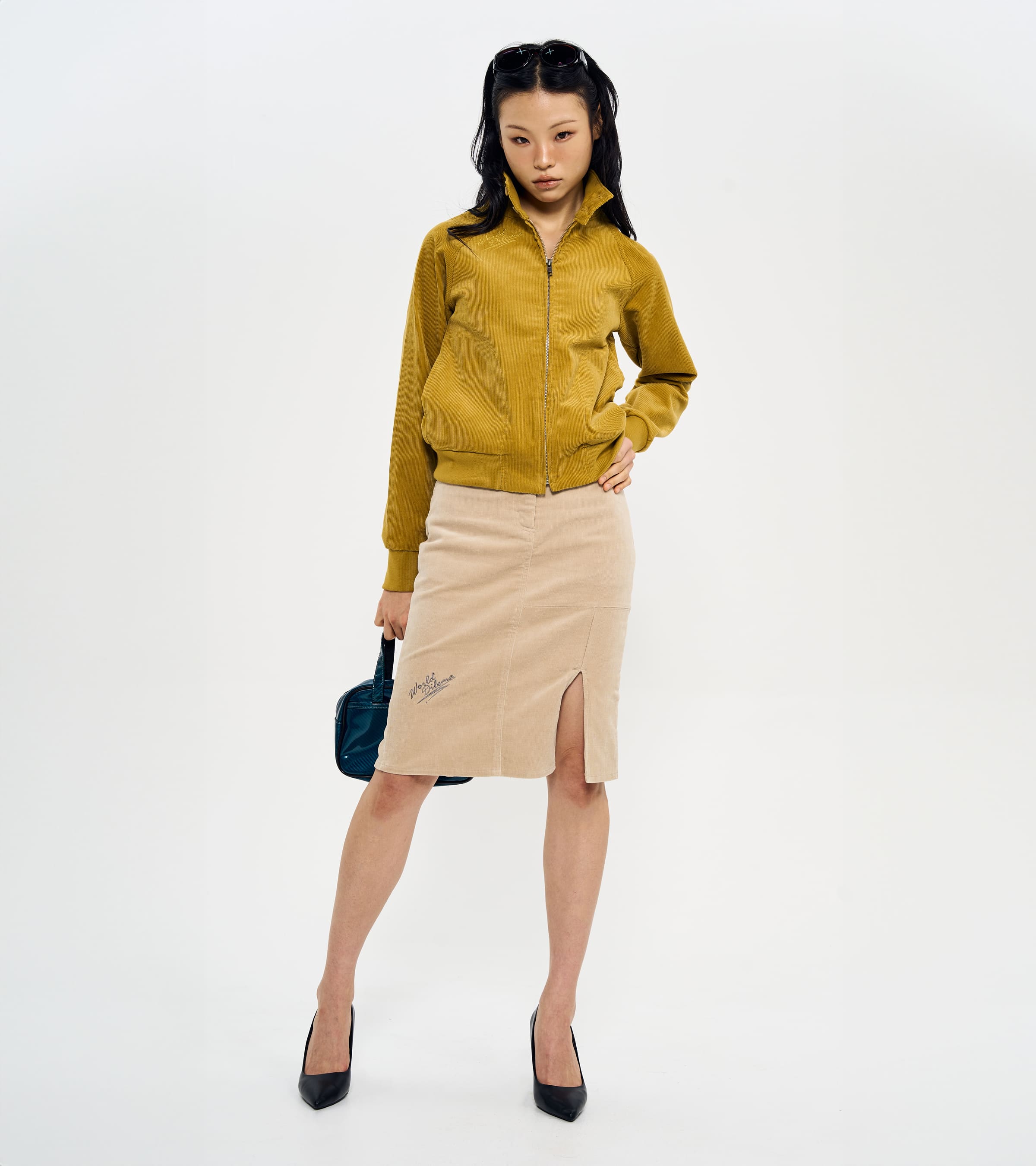 SLIT CORDUROY PENCIL SKIRTS-BEIGE 6