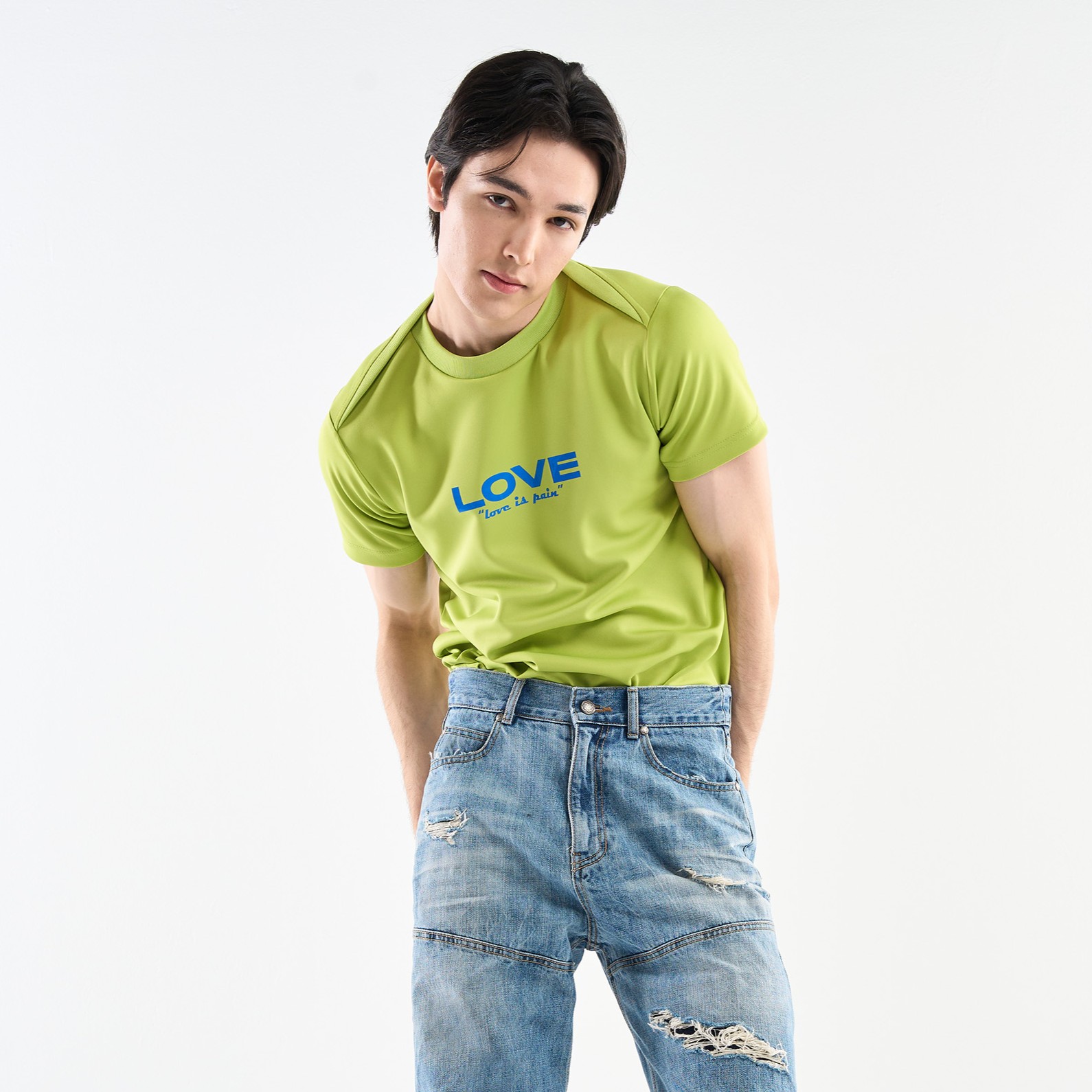 LOVE' PRINTING Shrunken Fit T-SHIRTS-GREEN 2
