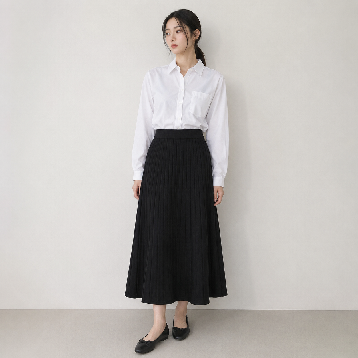 Ribbed Knit Skirt-BLACK