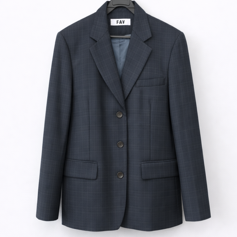 Relaxed Fit Check Blazer-NAVY 2