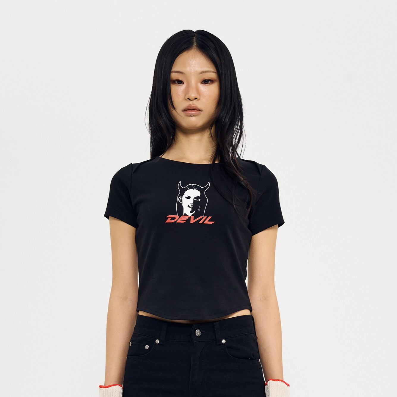 Devil' PRINTING TIGHT HALF T-SHIRTS-BLACK 3