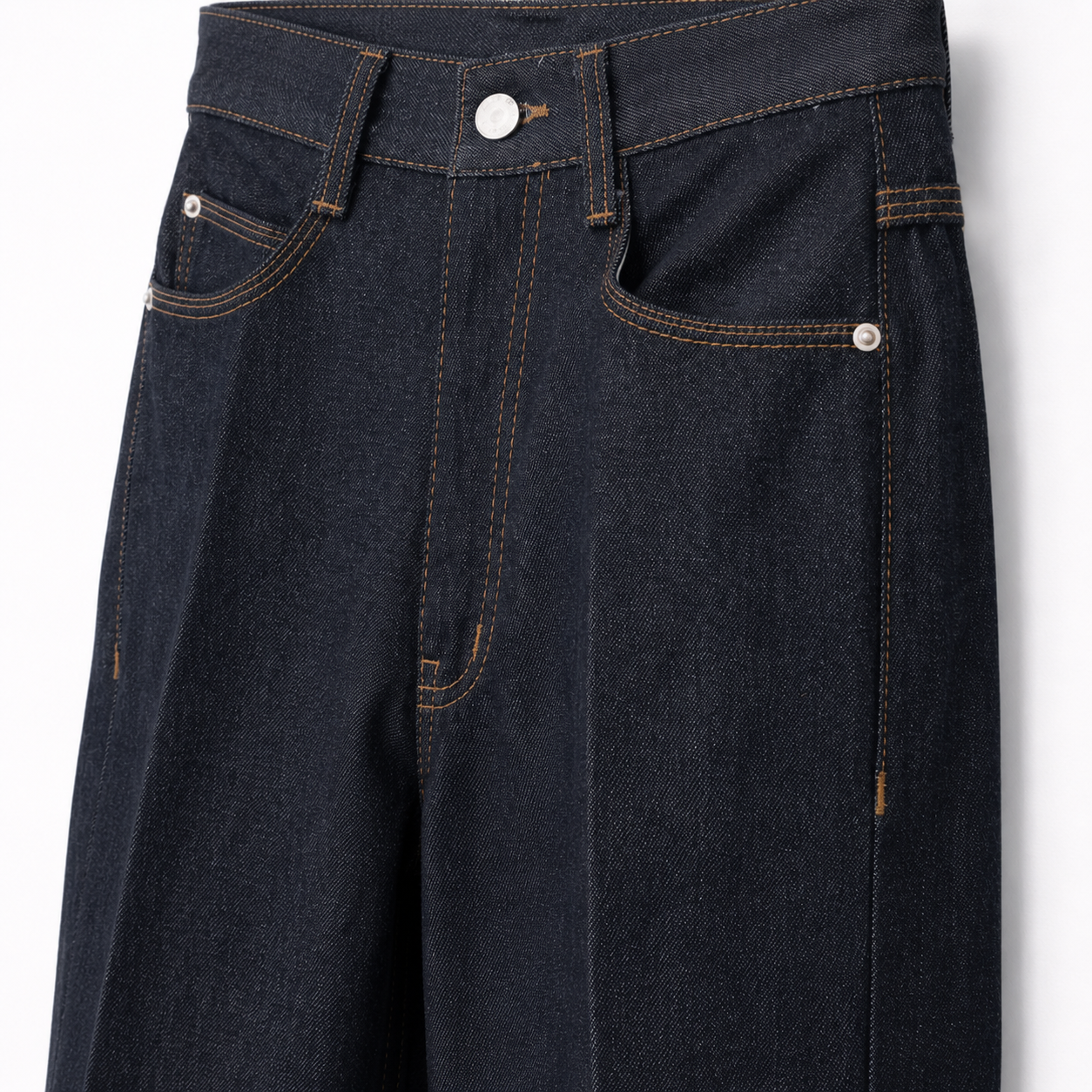 V-Pocket Raw Denim Pants-INDIGO BLUE 4