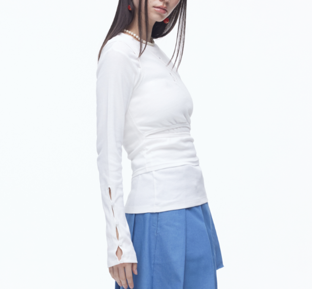 Slit Button T-shirts-WHT 5