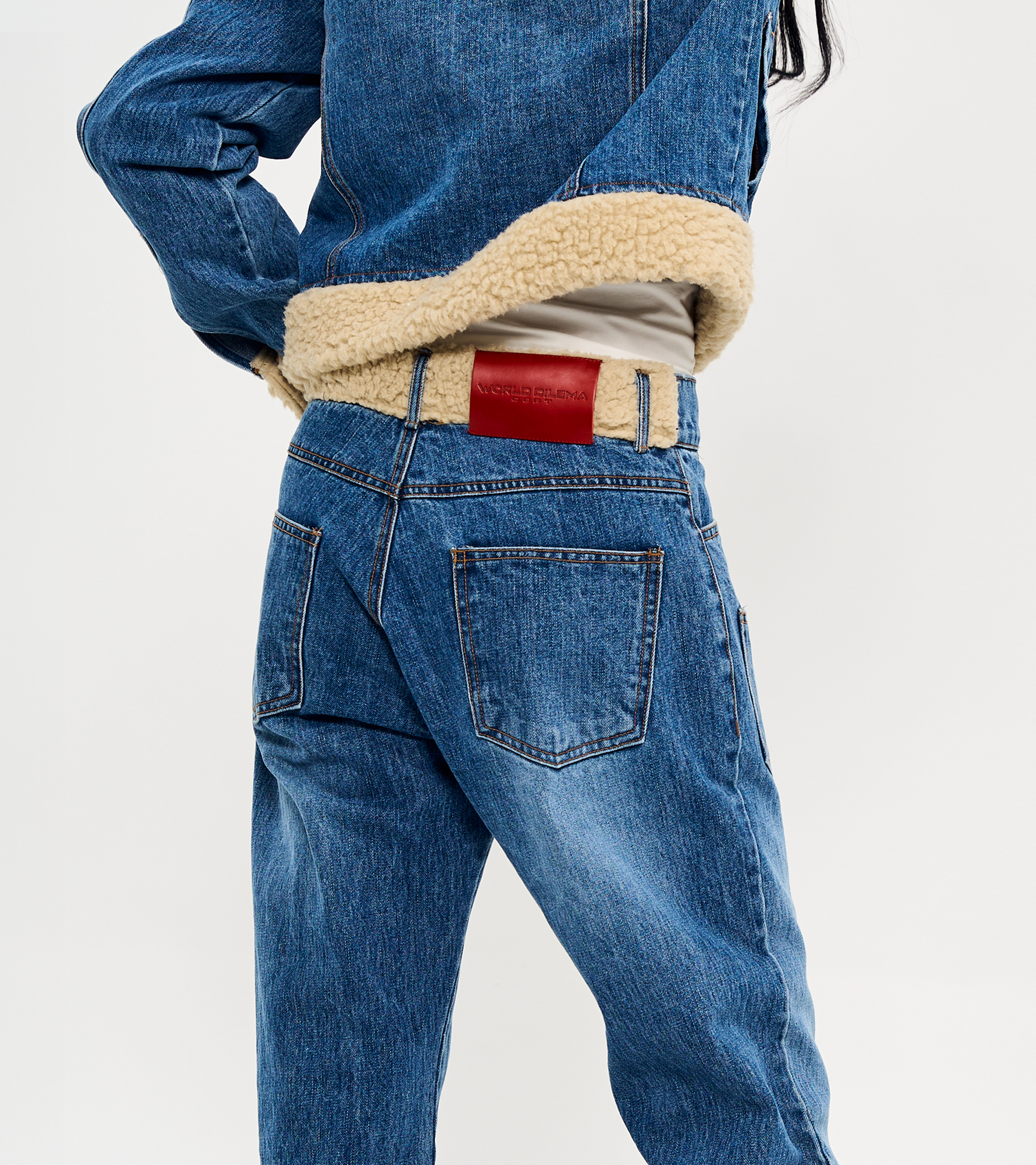 SET-UP SHERPA POINT SEMI BOOTS-CUT DENIM PANTS-DENIM BLUE 4