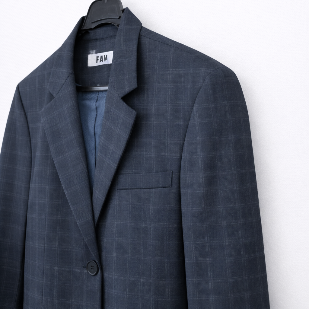 Relaxed Fit Check Blazer-NAVY 4
