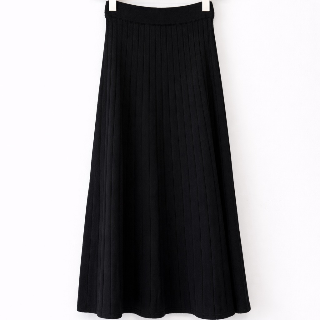 Ribbed Knit Skirt-BLACK 5