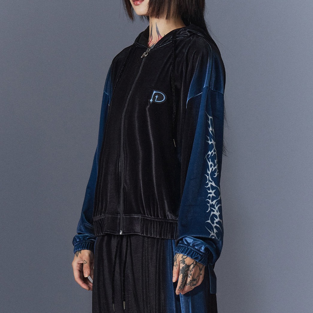 Tribal Velvet Zip-up Hoodie-BLACK 2