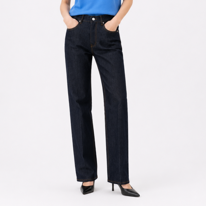 V-Pocket Raw Denim Pants-INDIGO BLUE