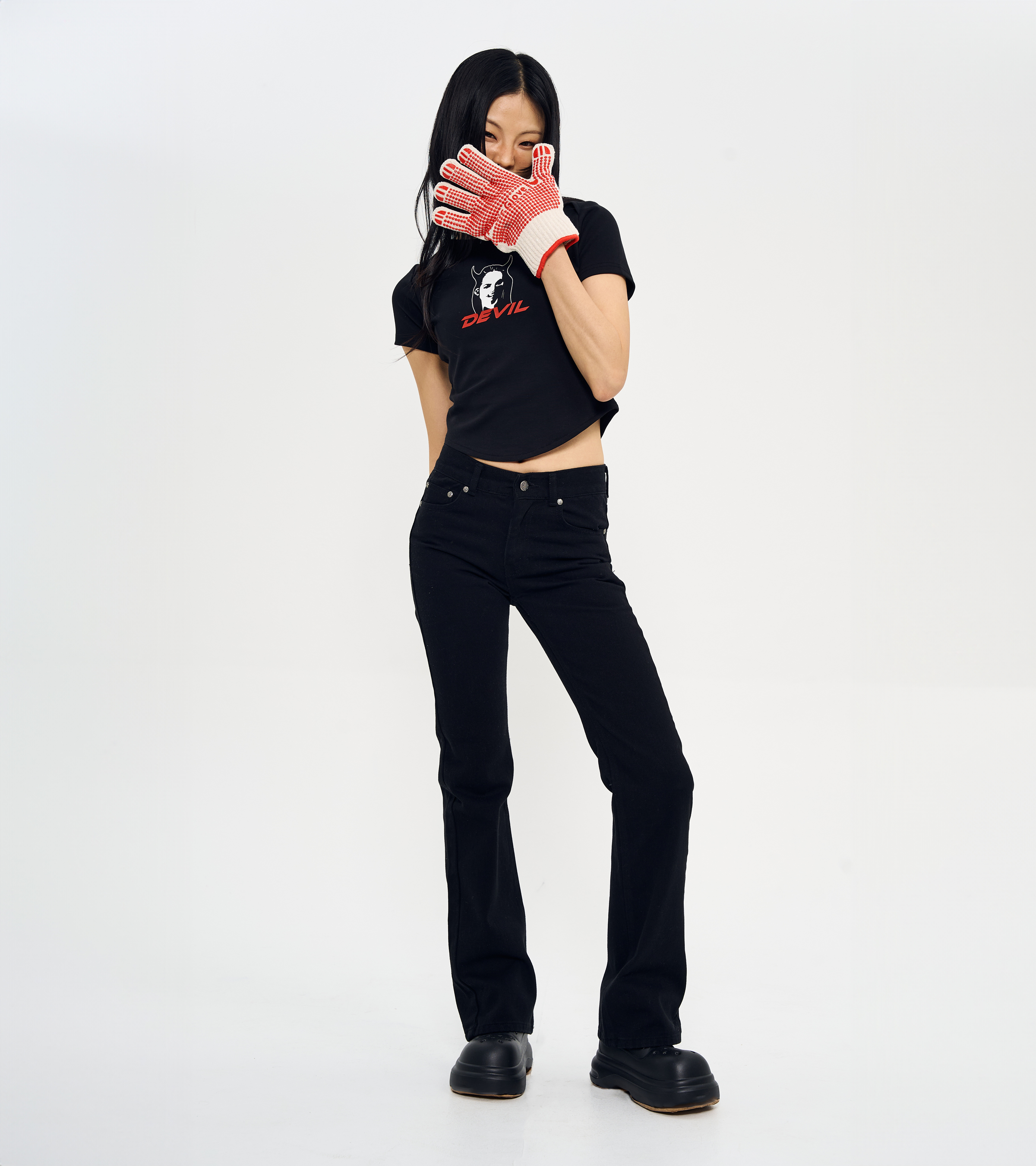 Devil' PRINTING TIGHT HALF T-SHIRTS-BLACK 5