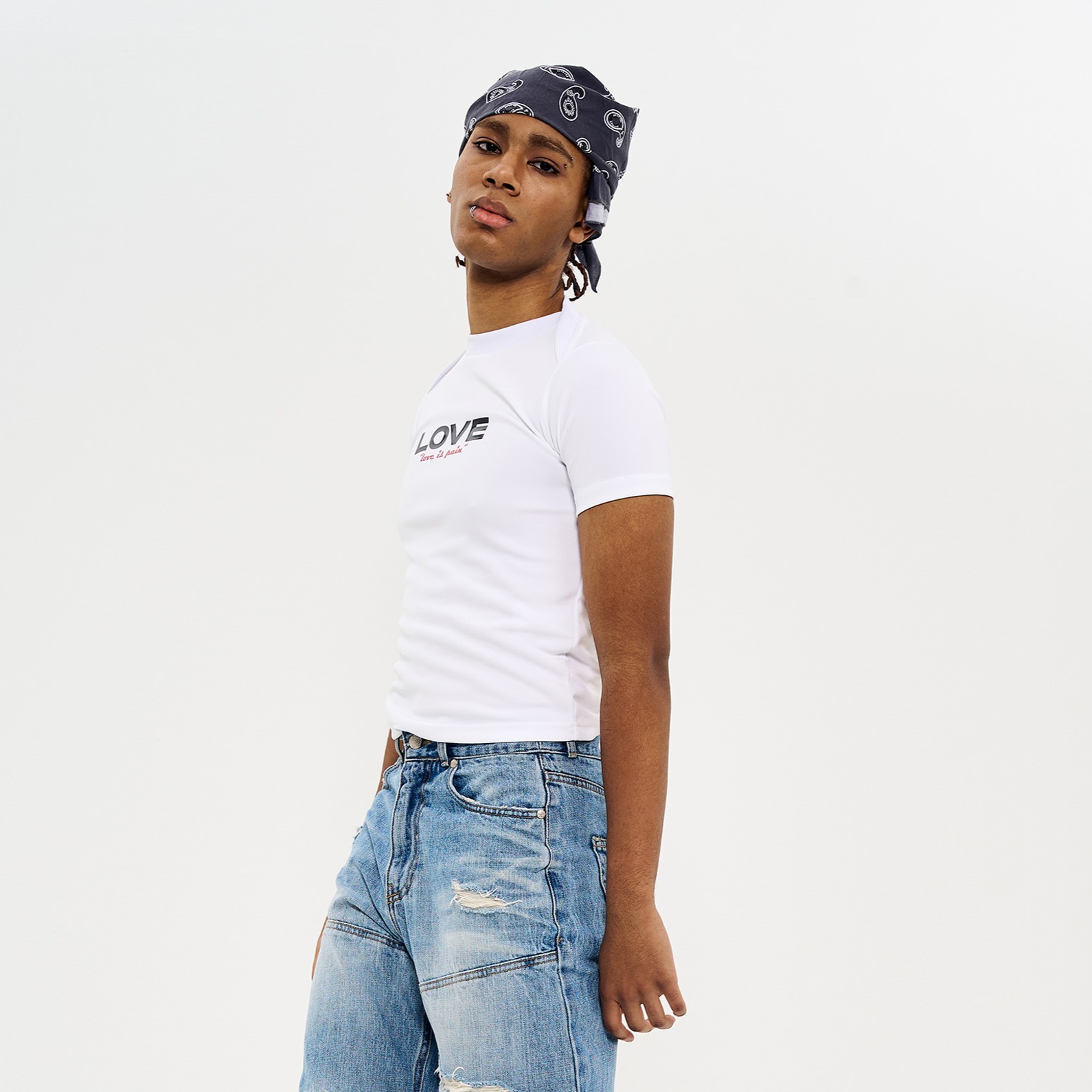 LOVE' PRINTING Shrunken Fit T-SHIRTS-WHITE 2