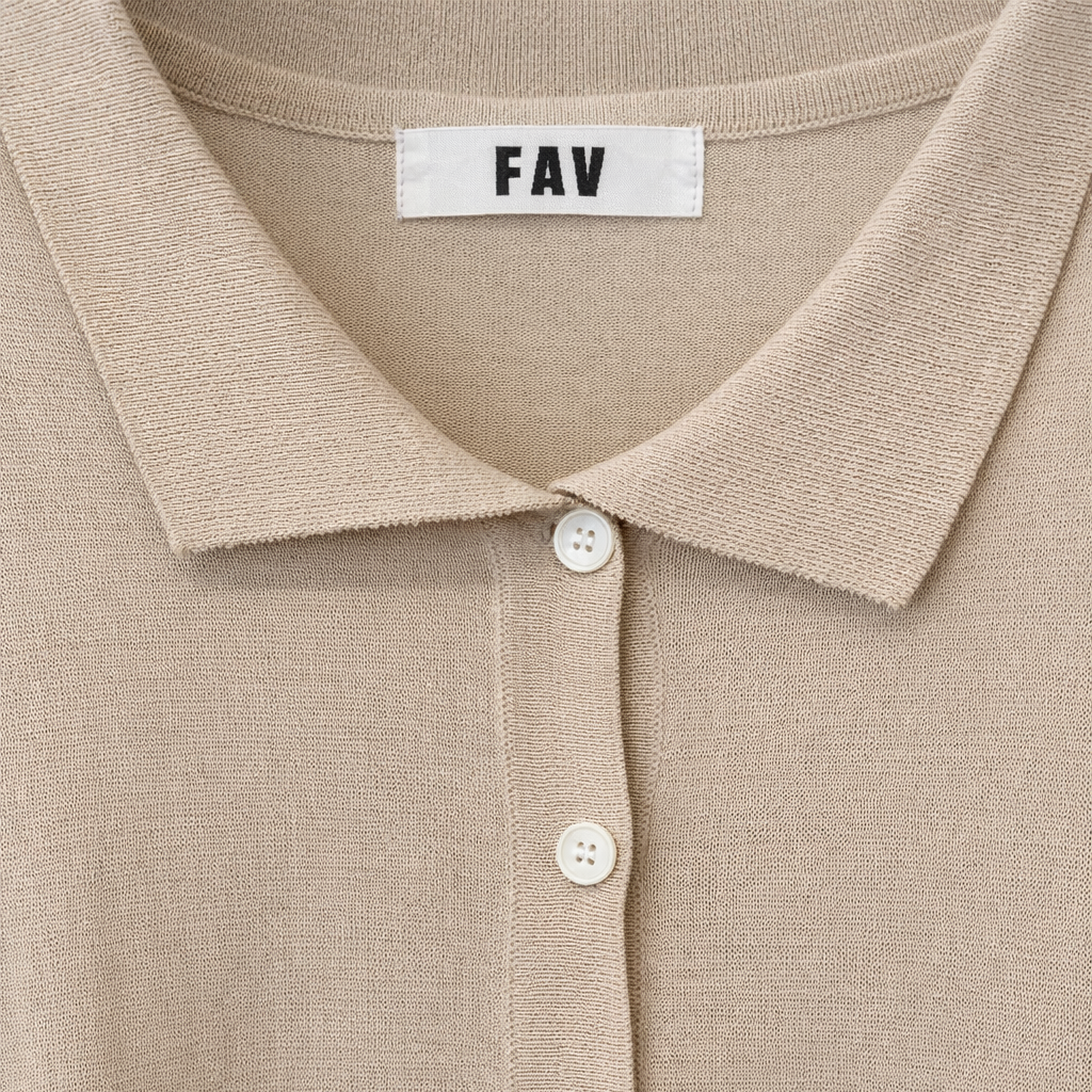 Knit Polo Midi Dress-BEIGE 5