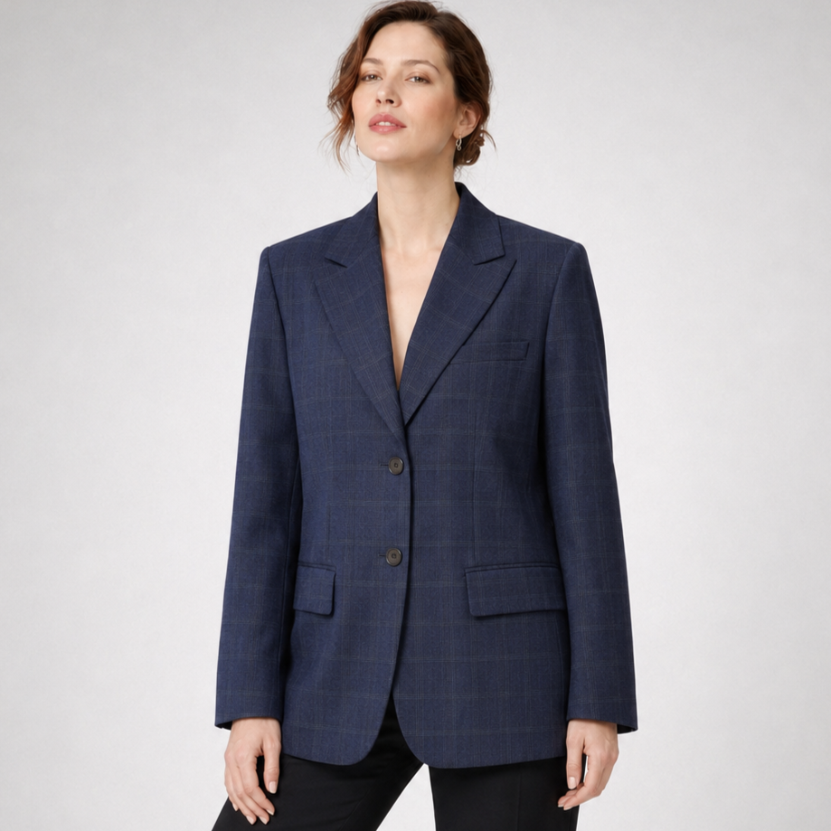 Relaxed Fit Check Blazer-NAVY