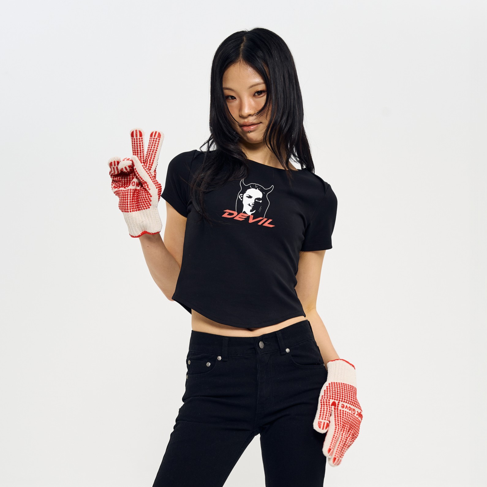 Devil' PRINTING TIGHT HALF T-SHIRTS-BLACK 2