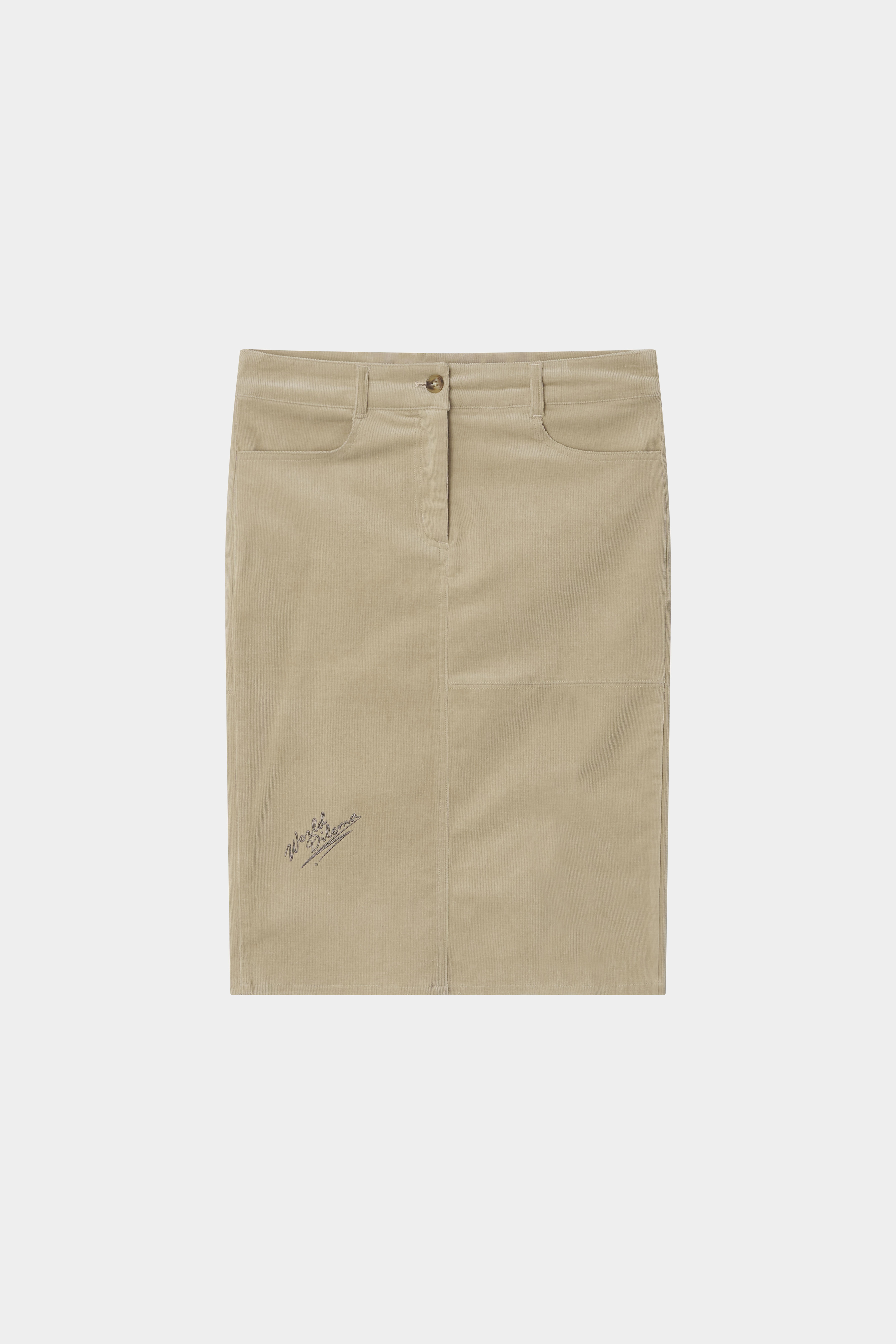 SLIT CORDUROY PENCIL SKIRTS-BEIGE 7