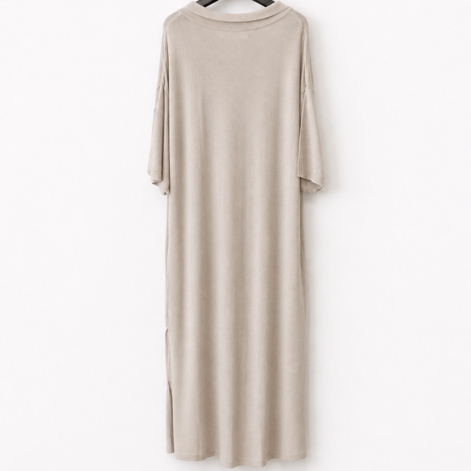 Knit Polo Midi Dress-BEIGE 3