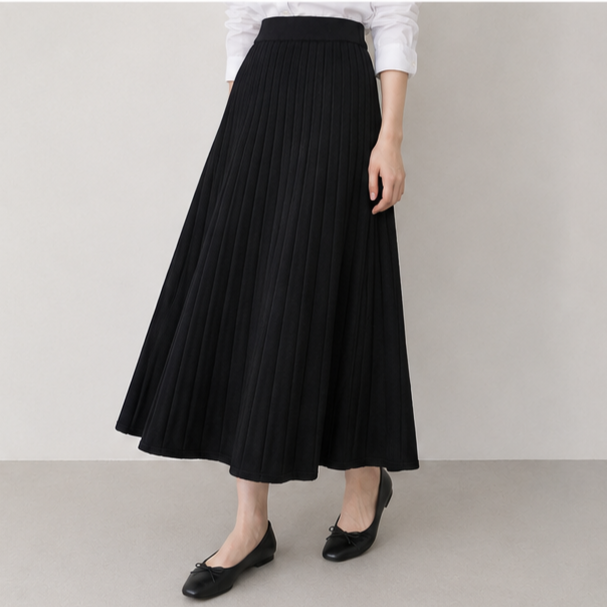 Ribbed Knit Skirt-BLACK 4
