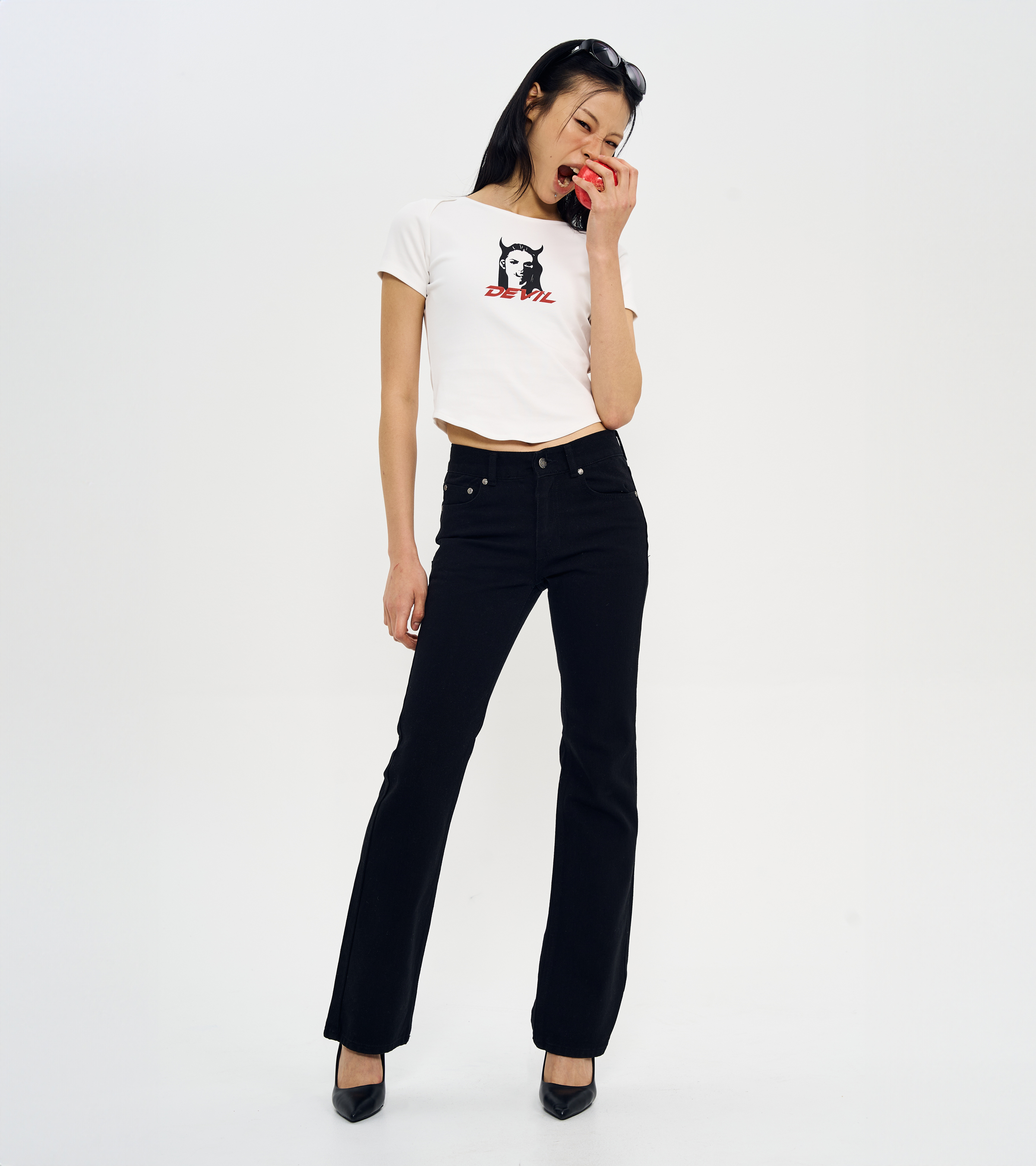 Devil' PRINTING TIGHT HALF T-SHIRTS-WHITE 4