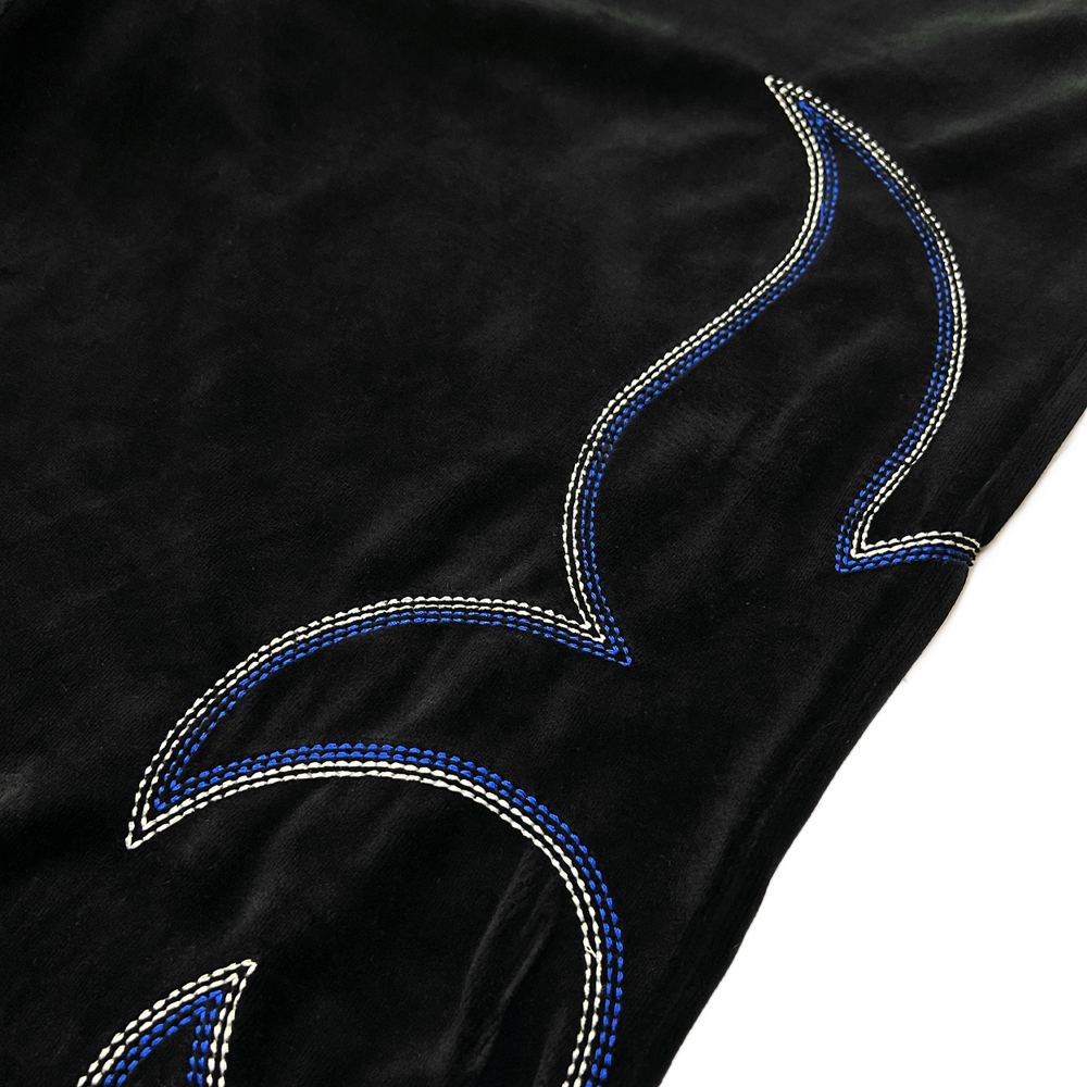 WESTERN EMBROIDERY VELVET WIDE PANTS-PUMA BLACK 6