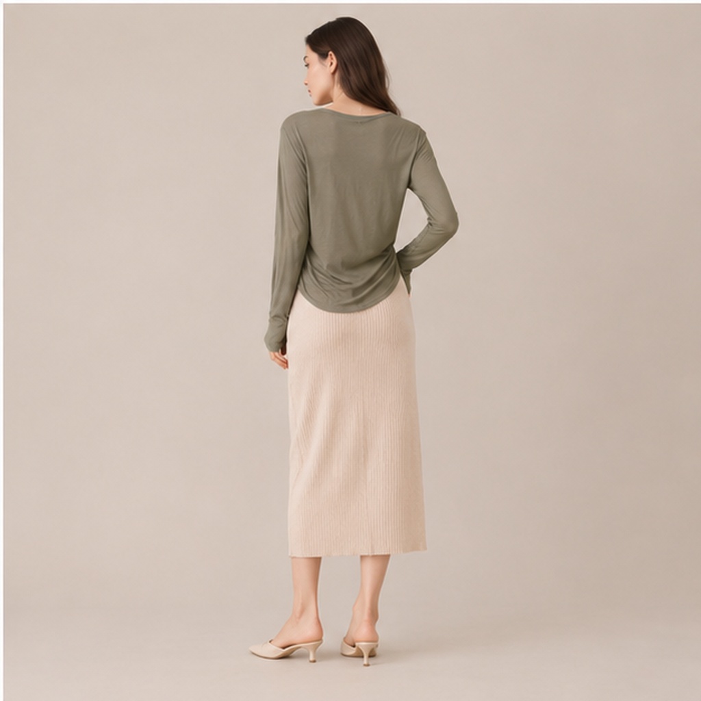 Button Front Knit Skirt-LIGHT BEIGE 3