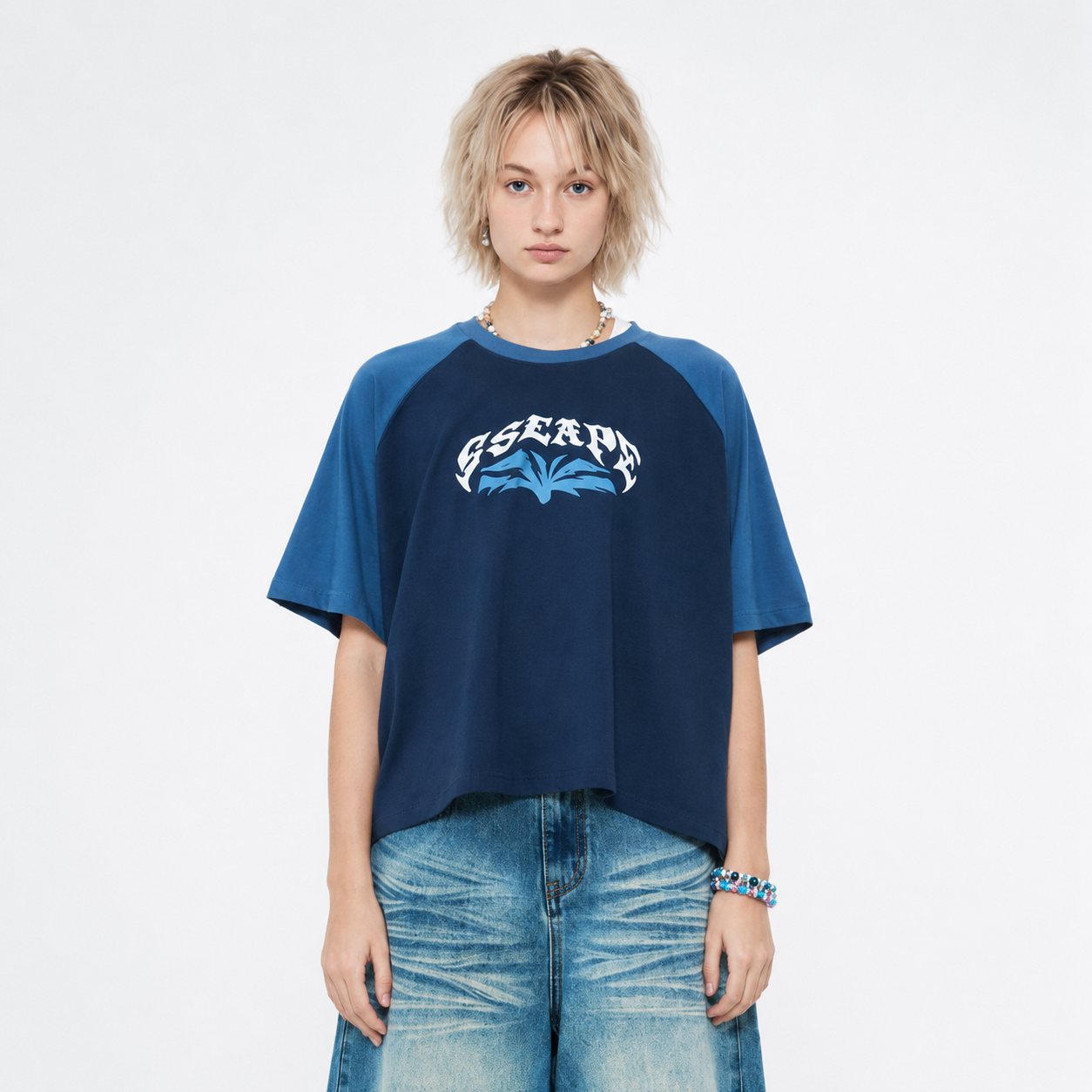 MENS RAGLAN CROP HALF SLEEVE T Shirts-NAVY 8