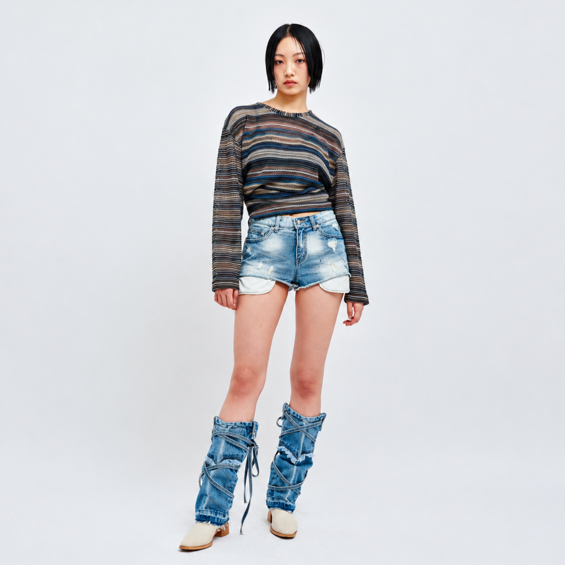 SEE-THROUGH CRAFT KNIT PULLOVER-BLUE 6